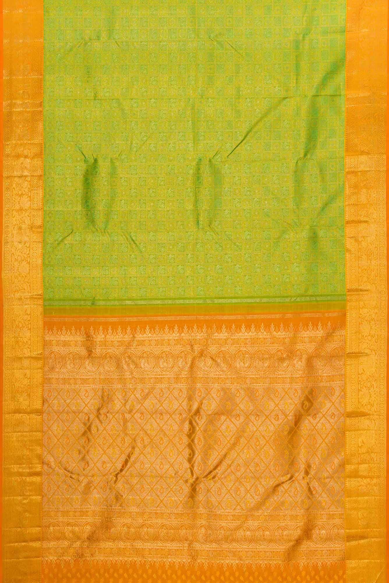 Pure Silk Pure Zari Green Kanjivaram Saree - Image 4