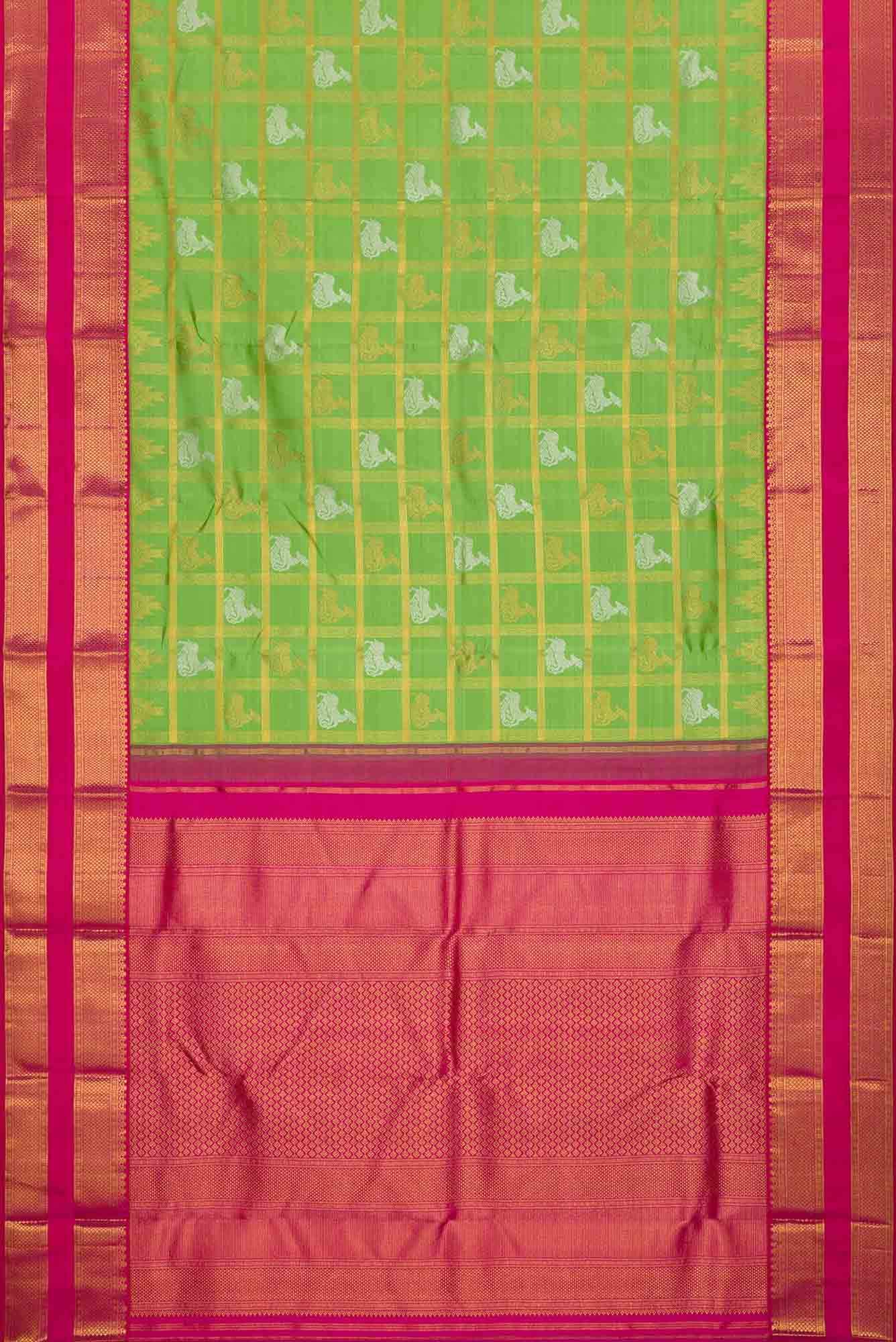 Pure Silk Pure Zari Green Dual Tone Kanjivaram Saree - Image 4