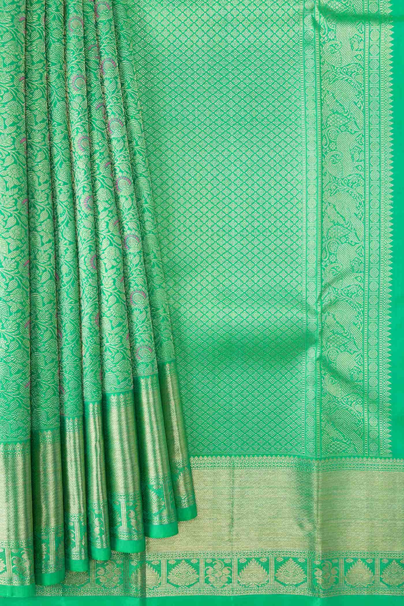 Green Kanchipuram Silk Saree - Image 2