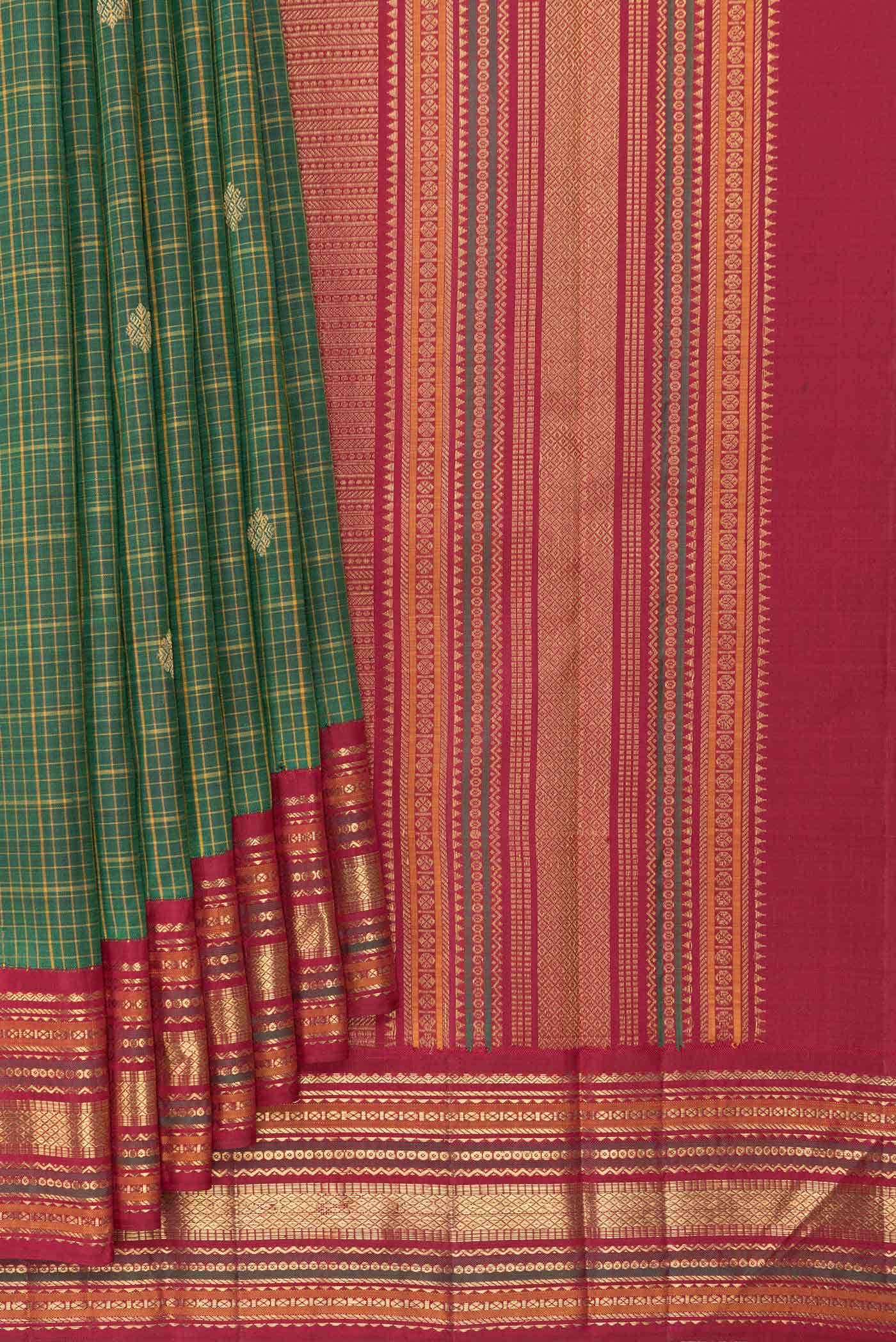 Pure Silk Pure Zari Green Kanchipuram Saree - Image 2
