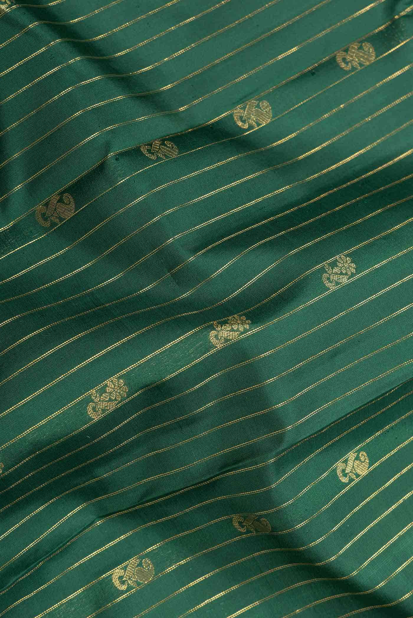 Pure Silk Pure Zari Green Kanjivaram Saree - Image 3