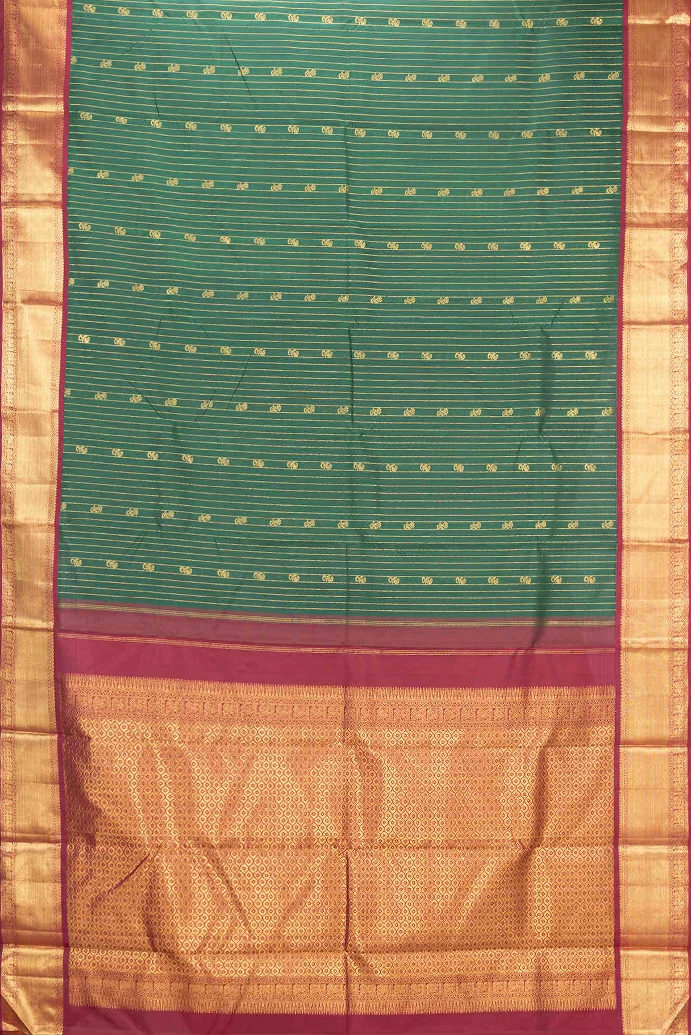 Pure Silk Pure Zari Green Kanjivaram Saree - Image 4
