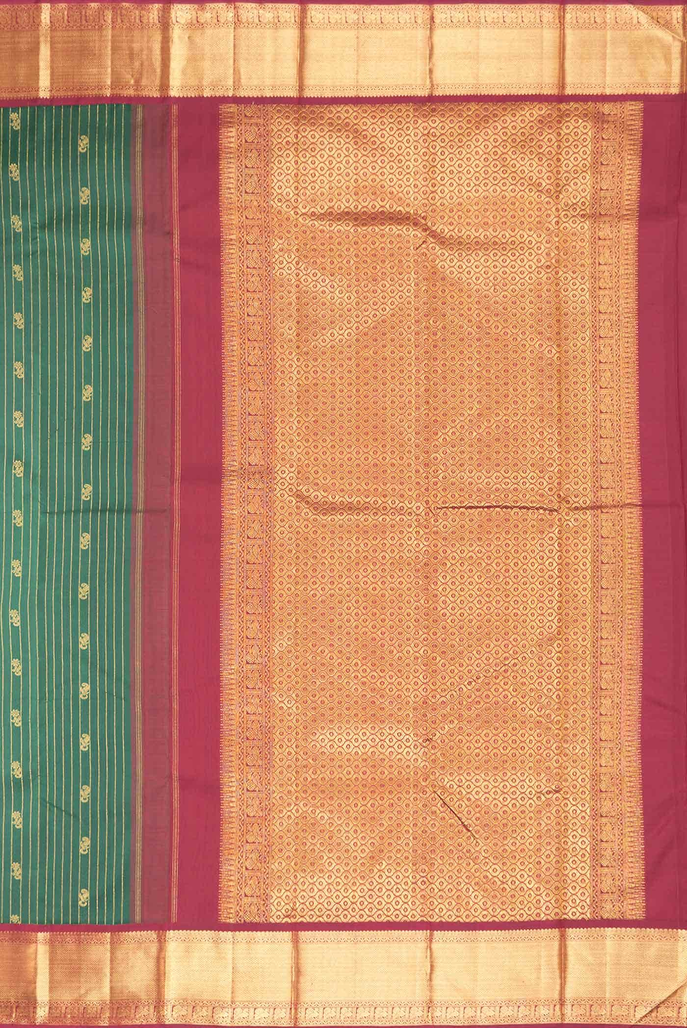 Pure Silk Pure Zari Green Kanjivaram Saree - Image 5