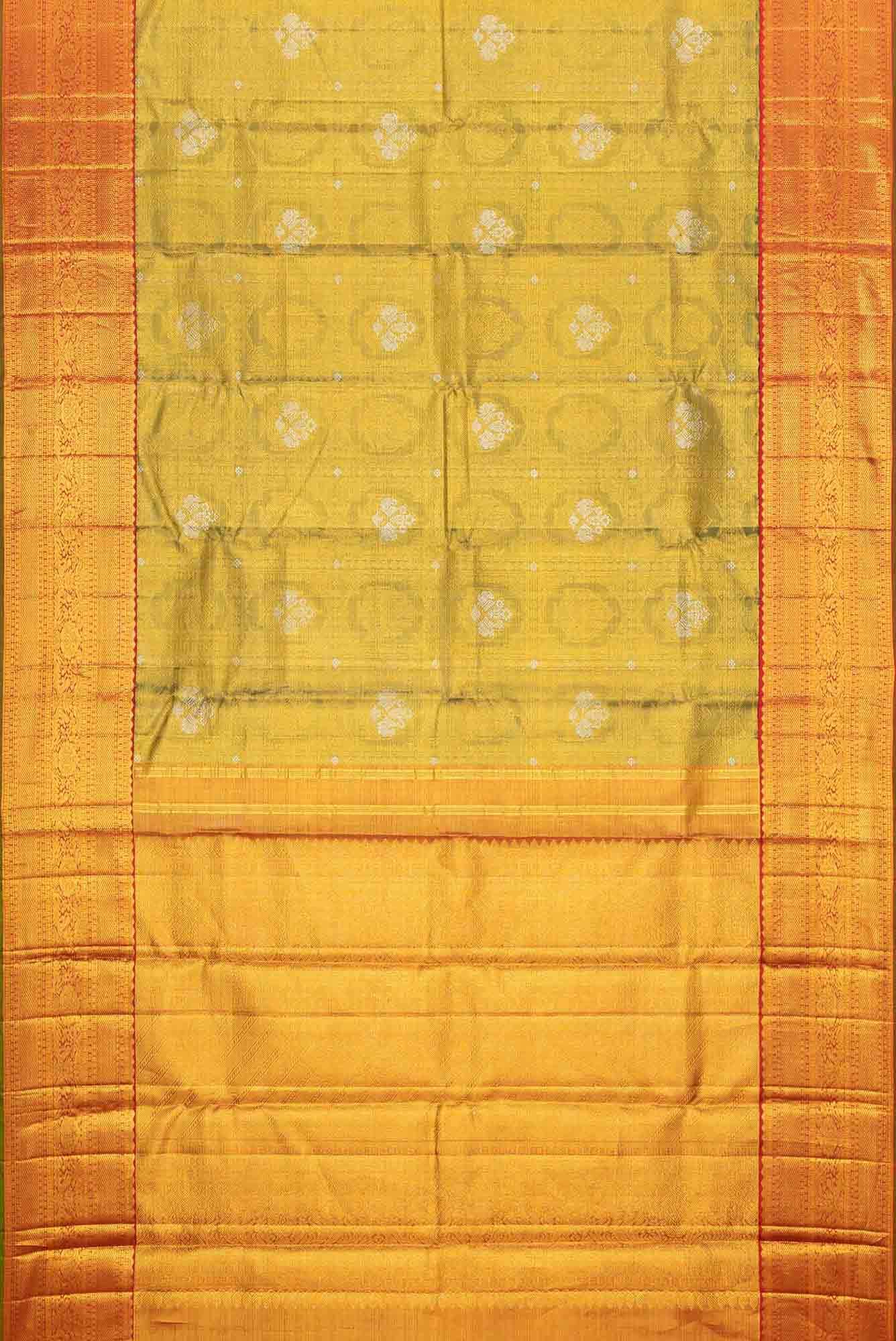 Green Dual Tone Kanjivaram Tissue Silk Saree - Image 4