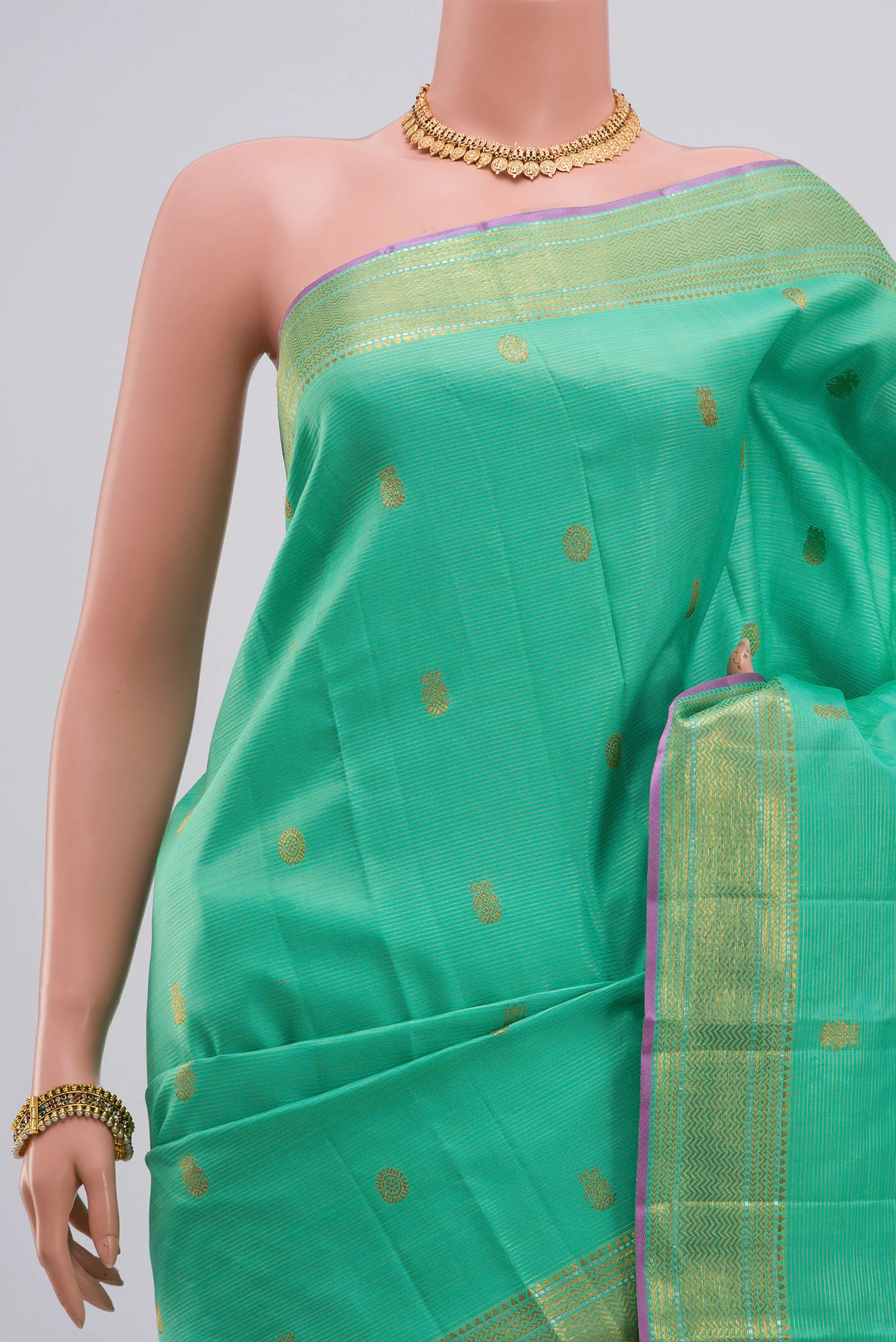 Turquoise Kanjivaram Silk Saree - Image 2