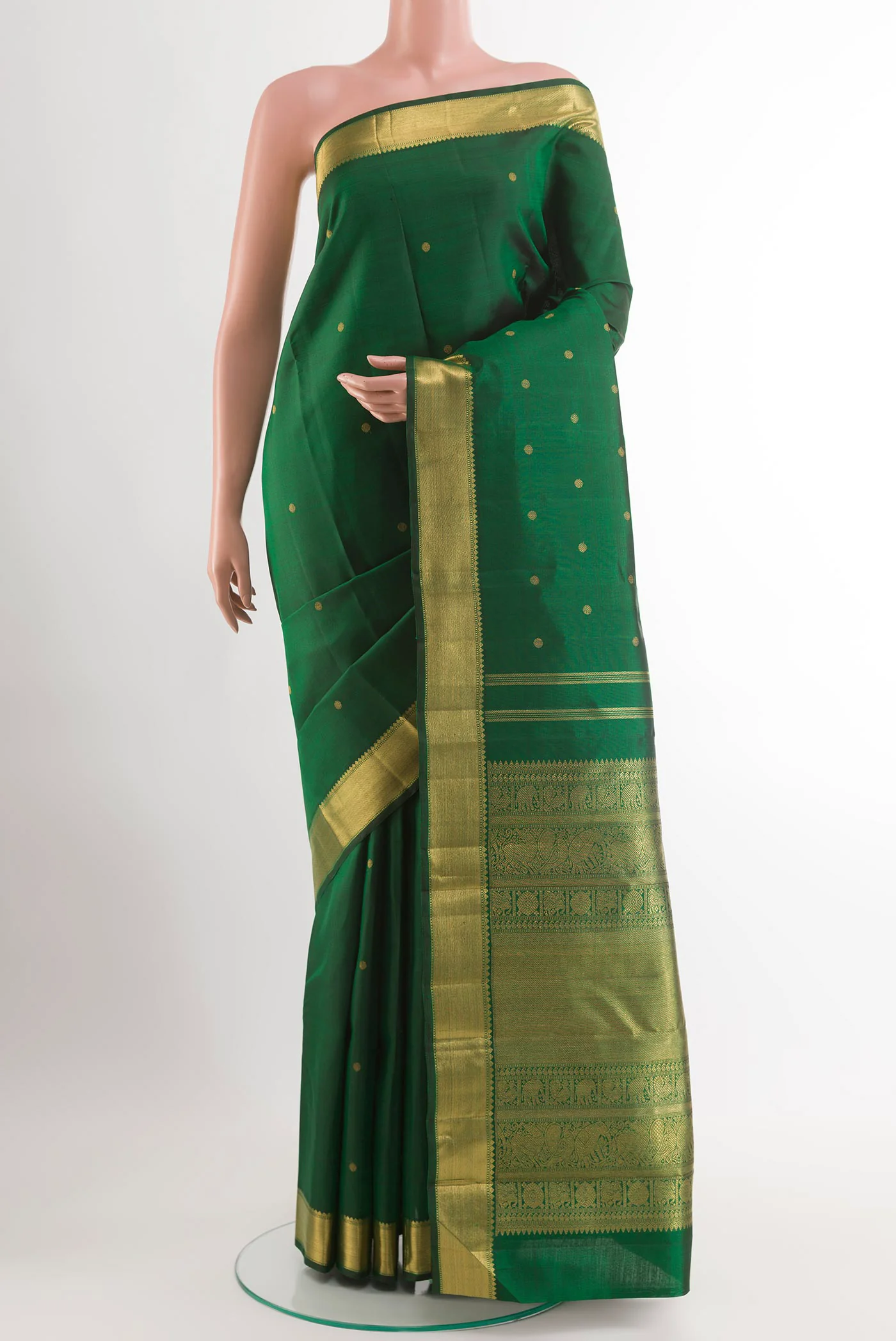 Pure Silk Pure Zari Green Kanjivaram Saree