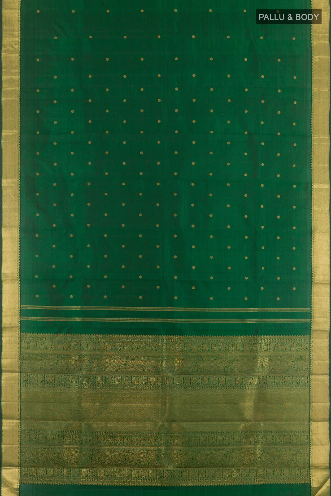 Pure Silk Pure Zari Green Kanjivaram Saree - Image 5