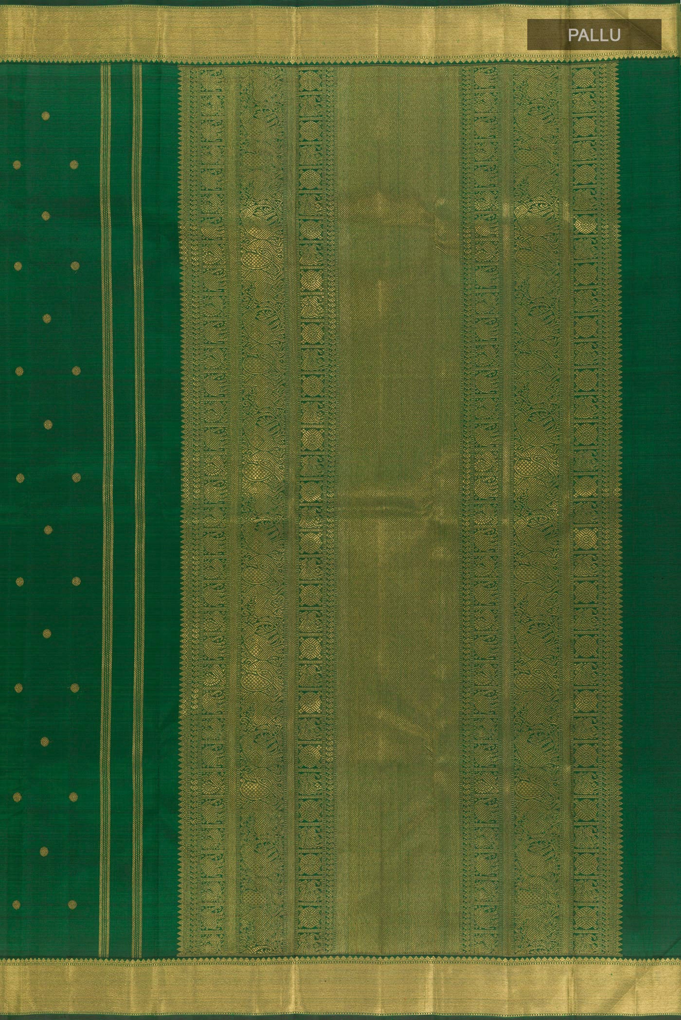 Pure Silk Pure Zari Green Kanjivaram Saree - Image 6