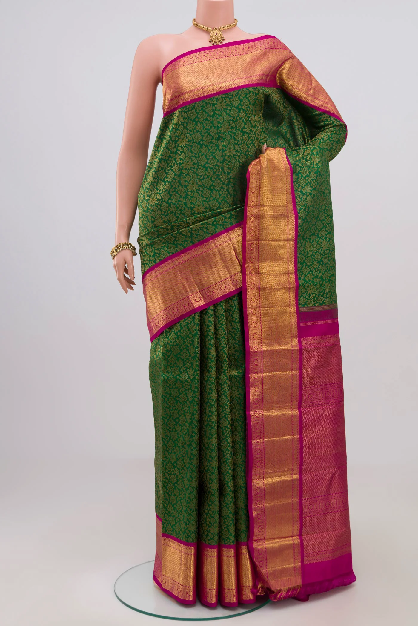 Pure Silk Pure Zari Green Kanjivaram Saree
