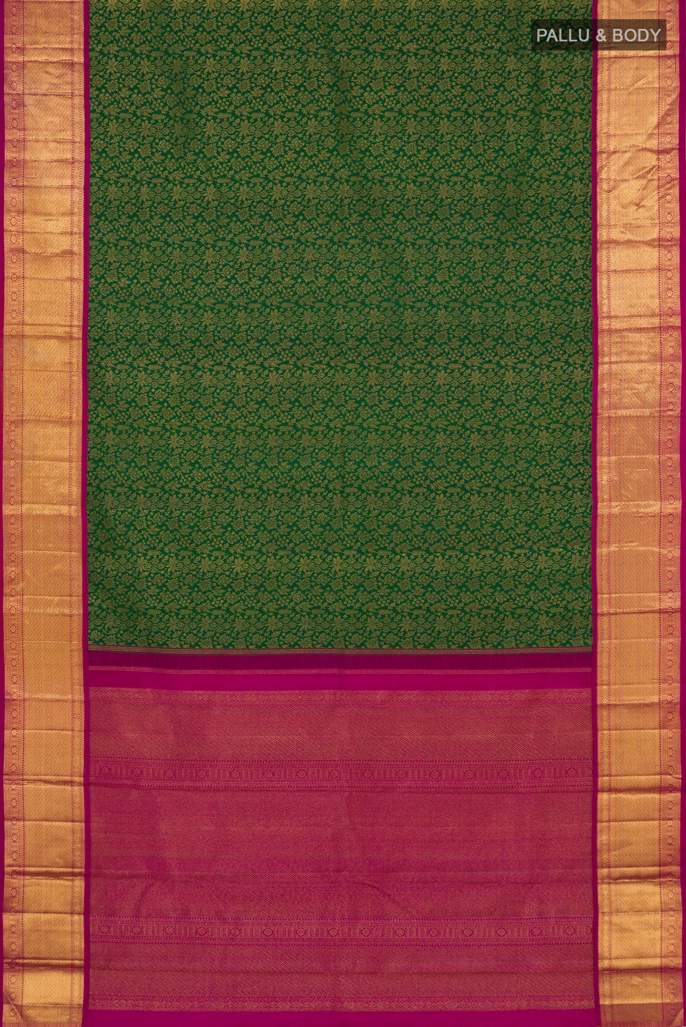 Pure Silk Pure Zari Green Kanjivaram Saree - Image 5