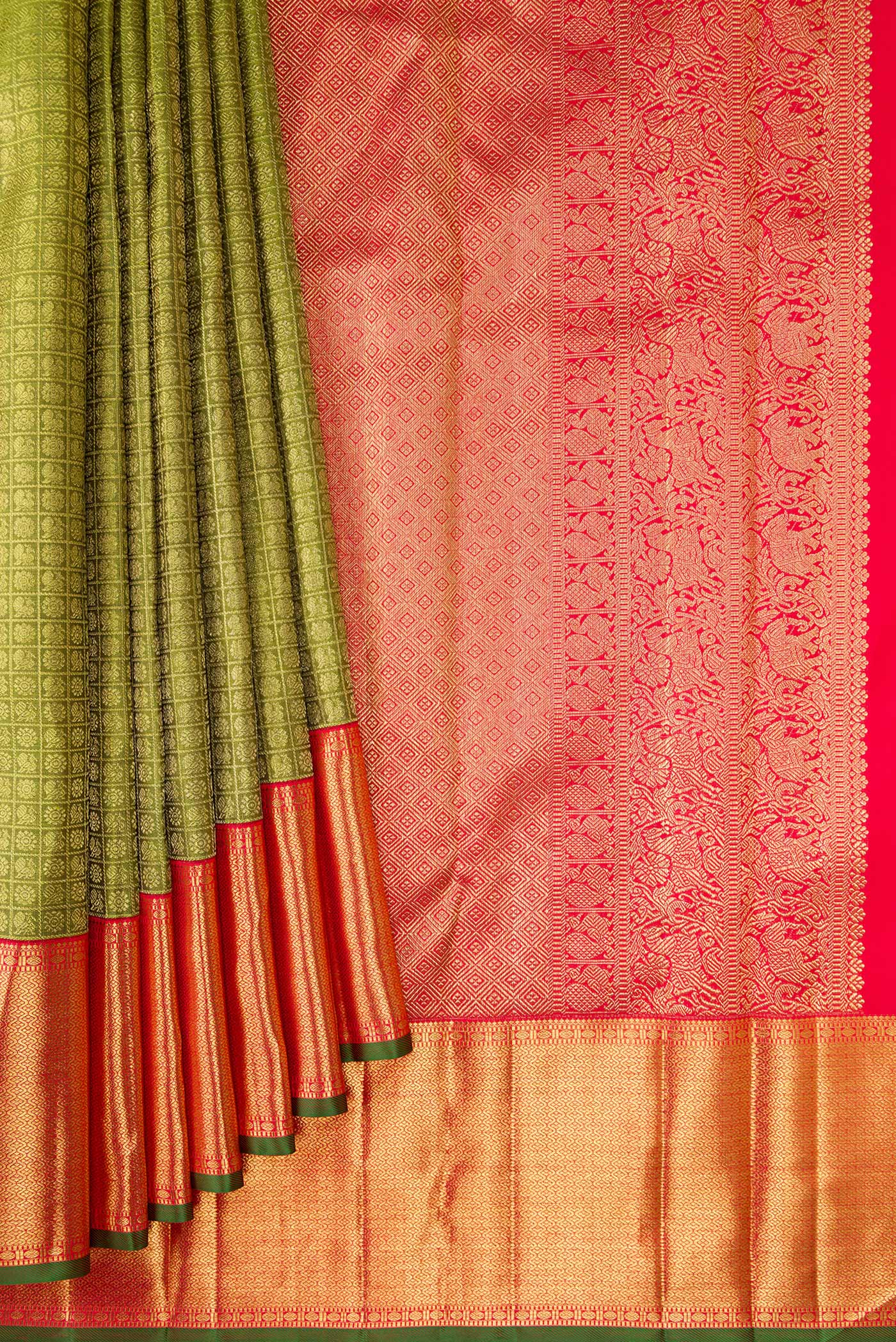 Pure Silk Pure Zari Green Kanjivaram Saree - Image 4