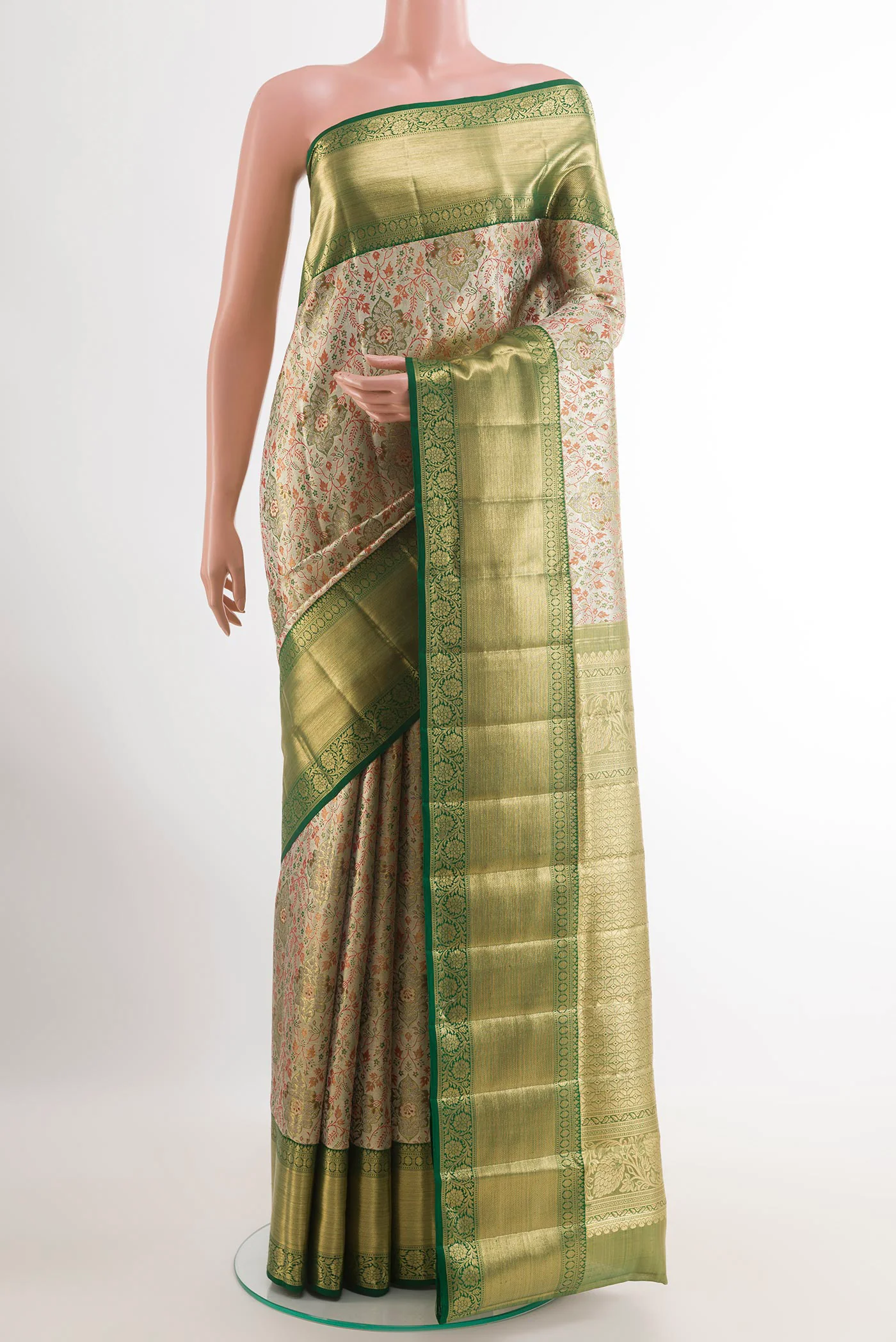 Light Green with Gold Color Kanjivaram Tissue Silk Saree