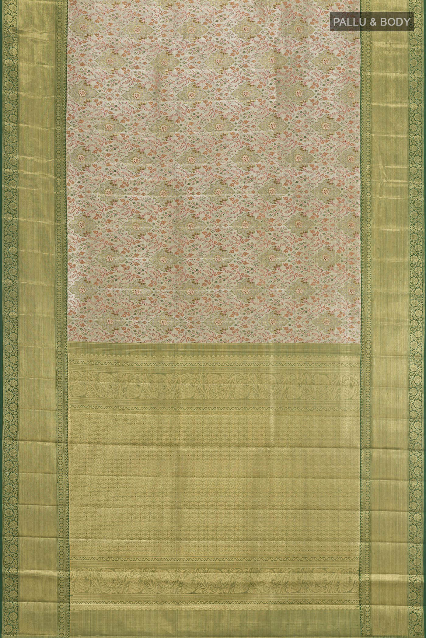 Light Green with Gold Color Kanjivaram Tissue Silk Saree - Image 5
