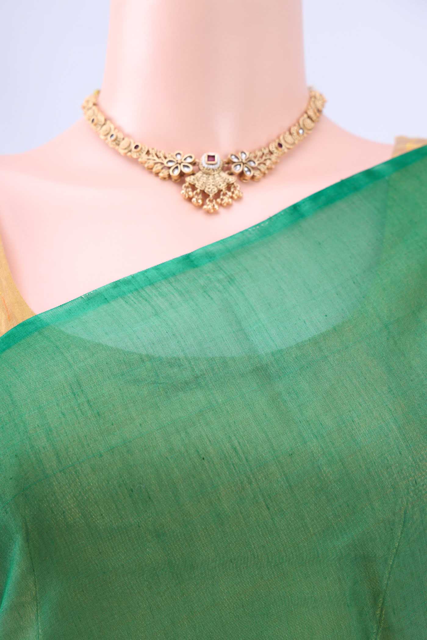 Green Kora Cotton Saree - Image 2