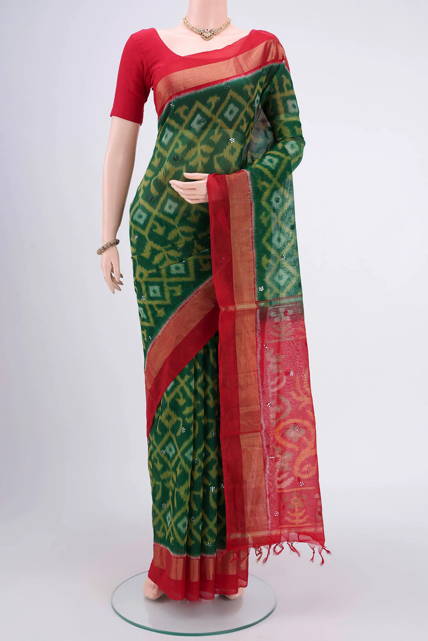 Bottle Green Silk Cotton Saree