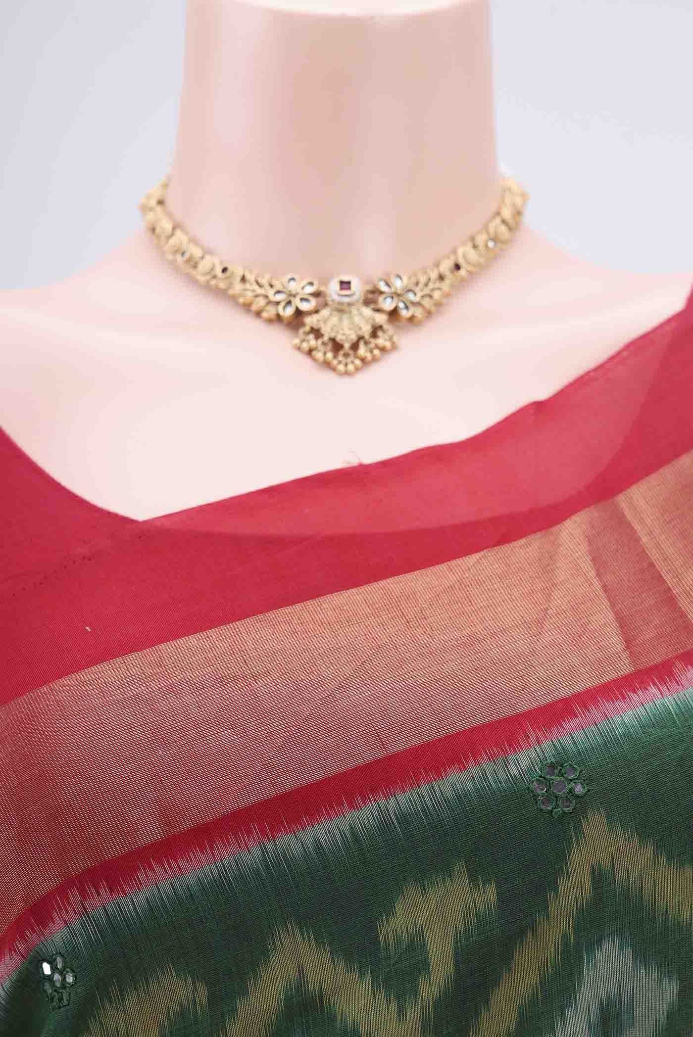 Bottle Green Silk Cotton Saree - Image 2