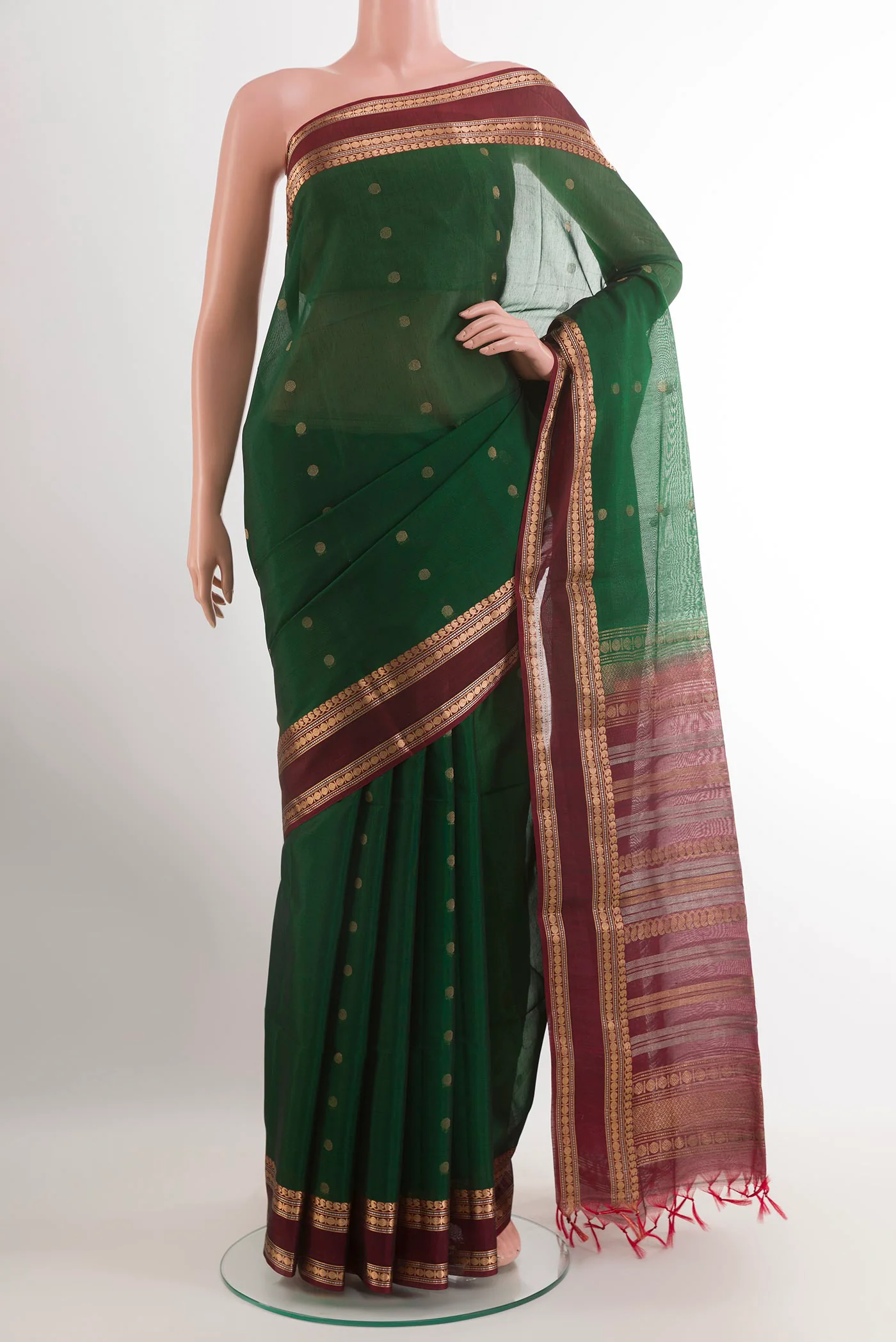Bottle Green Silk Cotton Saree