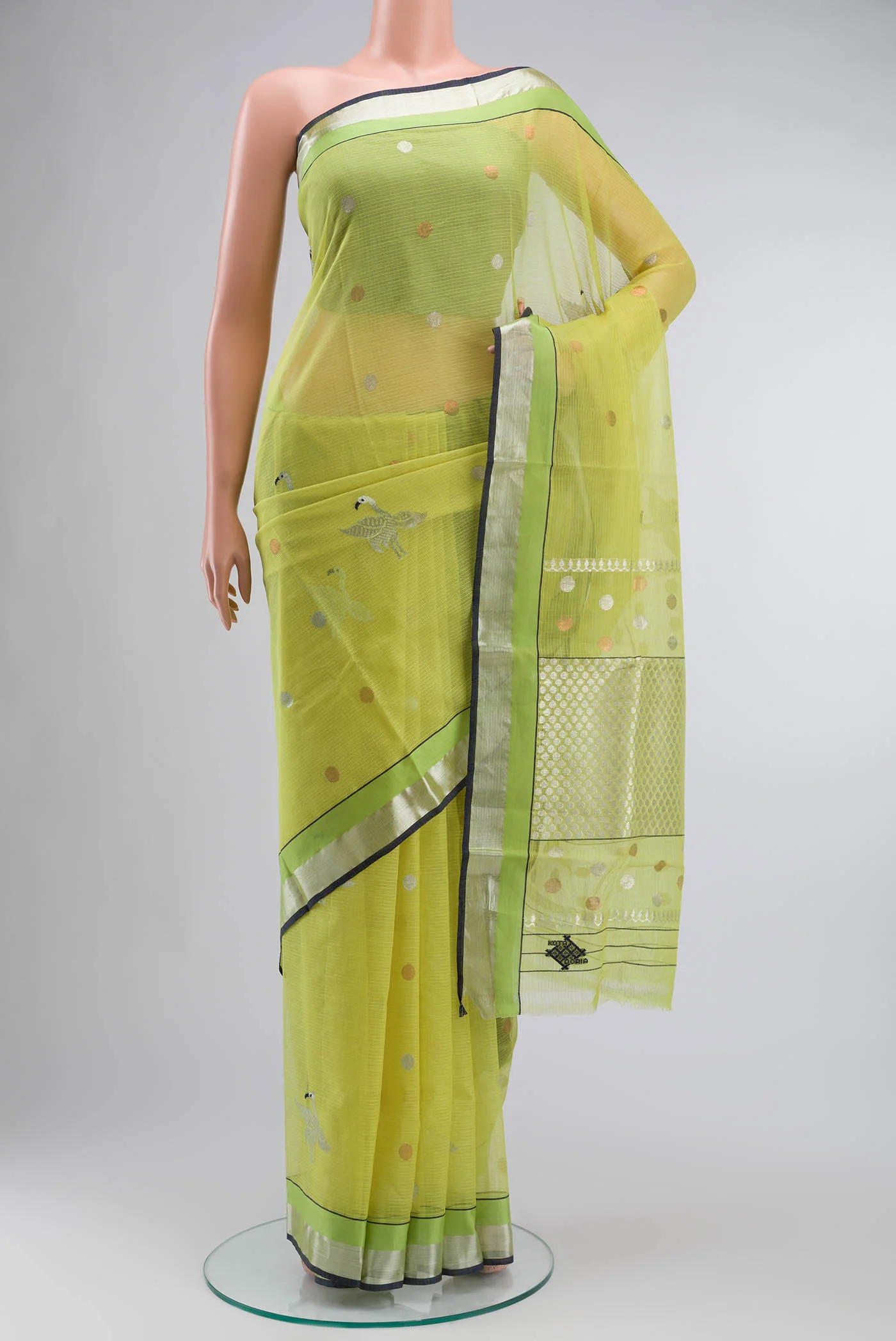 Pure Silk Pure Zari Lemon Yellow Kota Saree