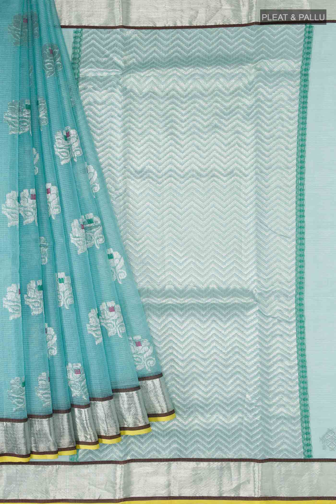 Pure Silk Pure Zari Sky Blue Kota Saree - Image 4