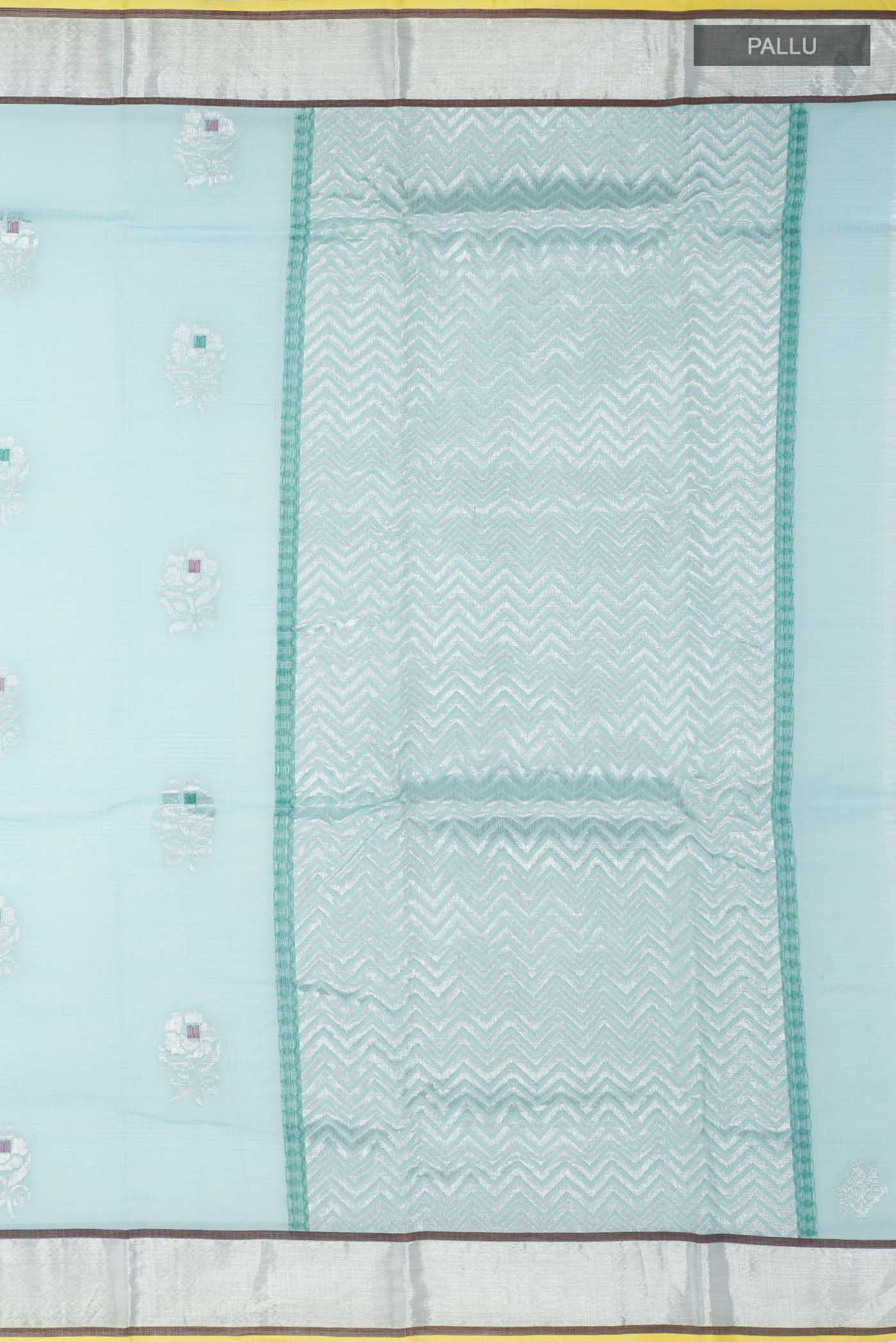 Pure Silk Pure Zari Sky Blue Kota Saree - Image 7
