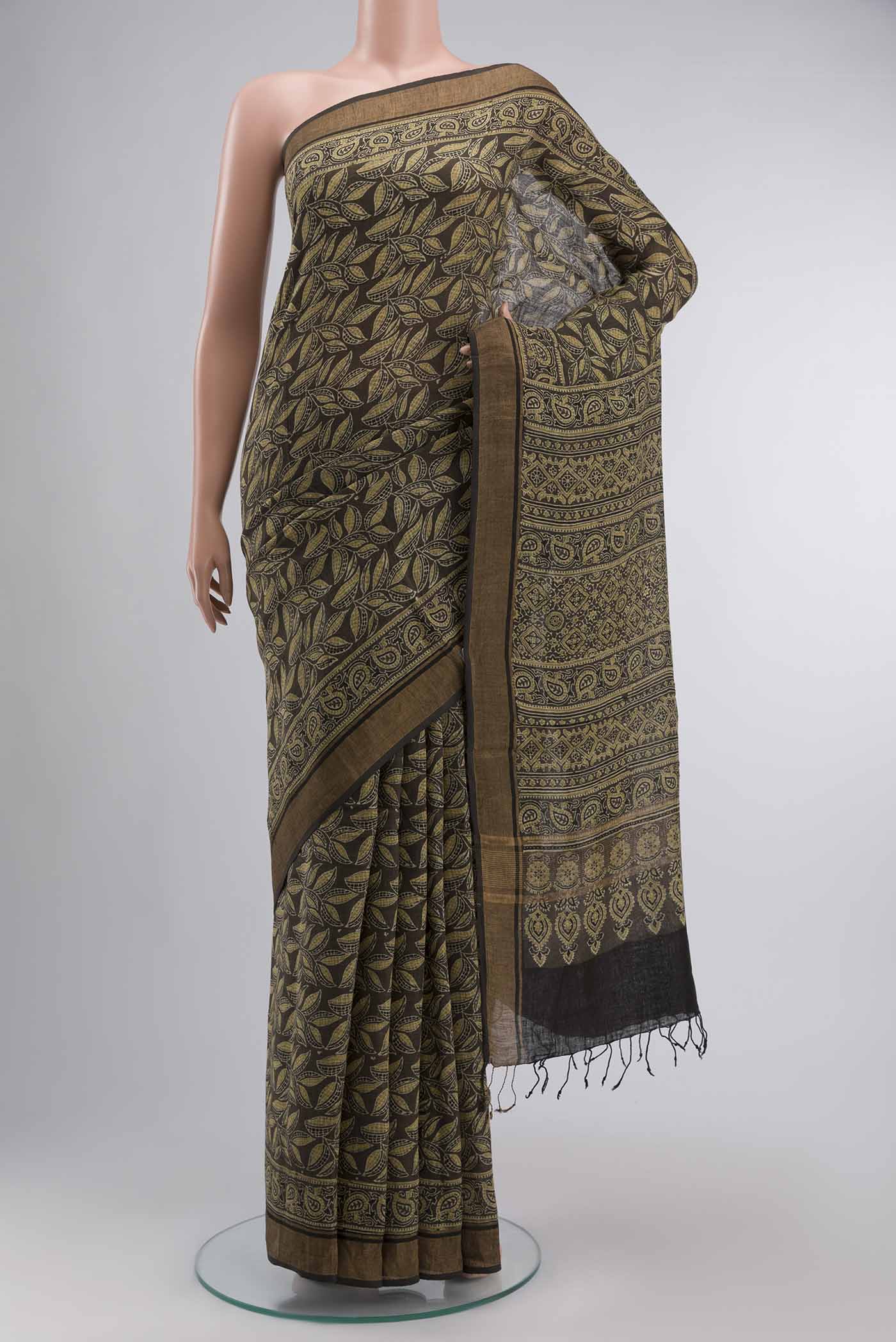 Green Linen Cotton Saree