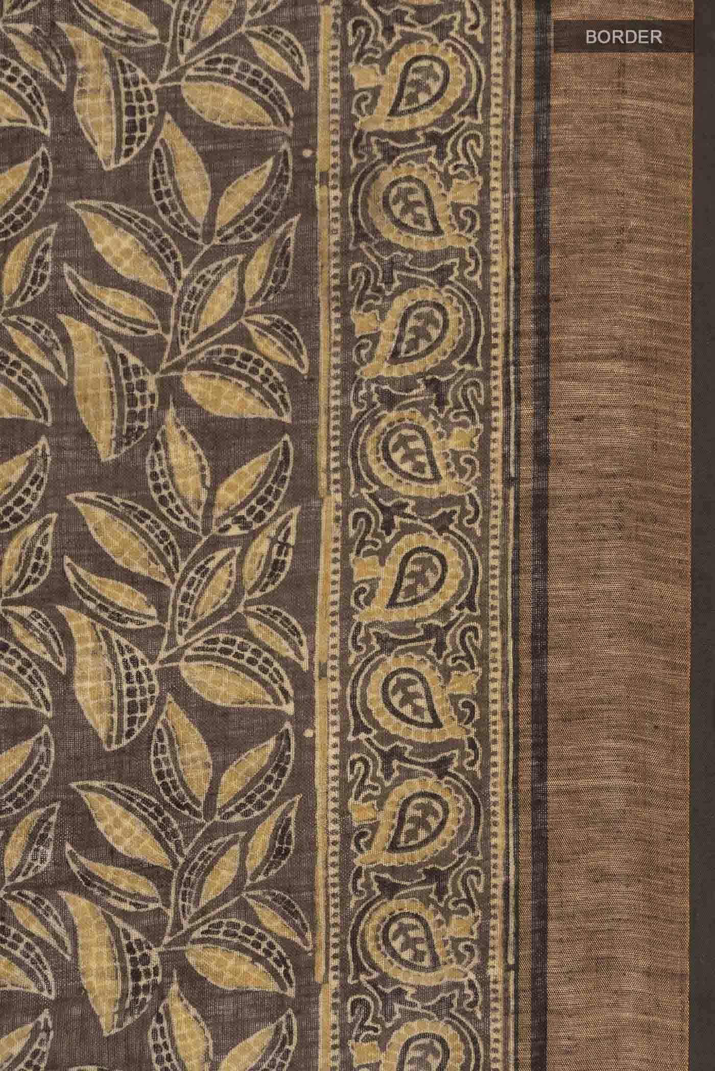 Green Linen Cotton Saree - Image 3