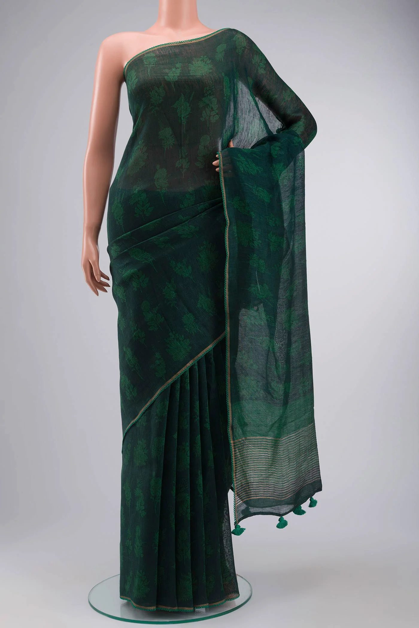 Green Linen Cotton Saree