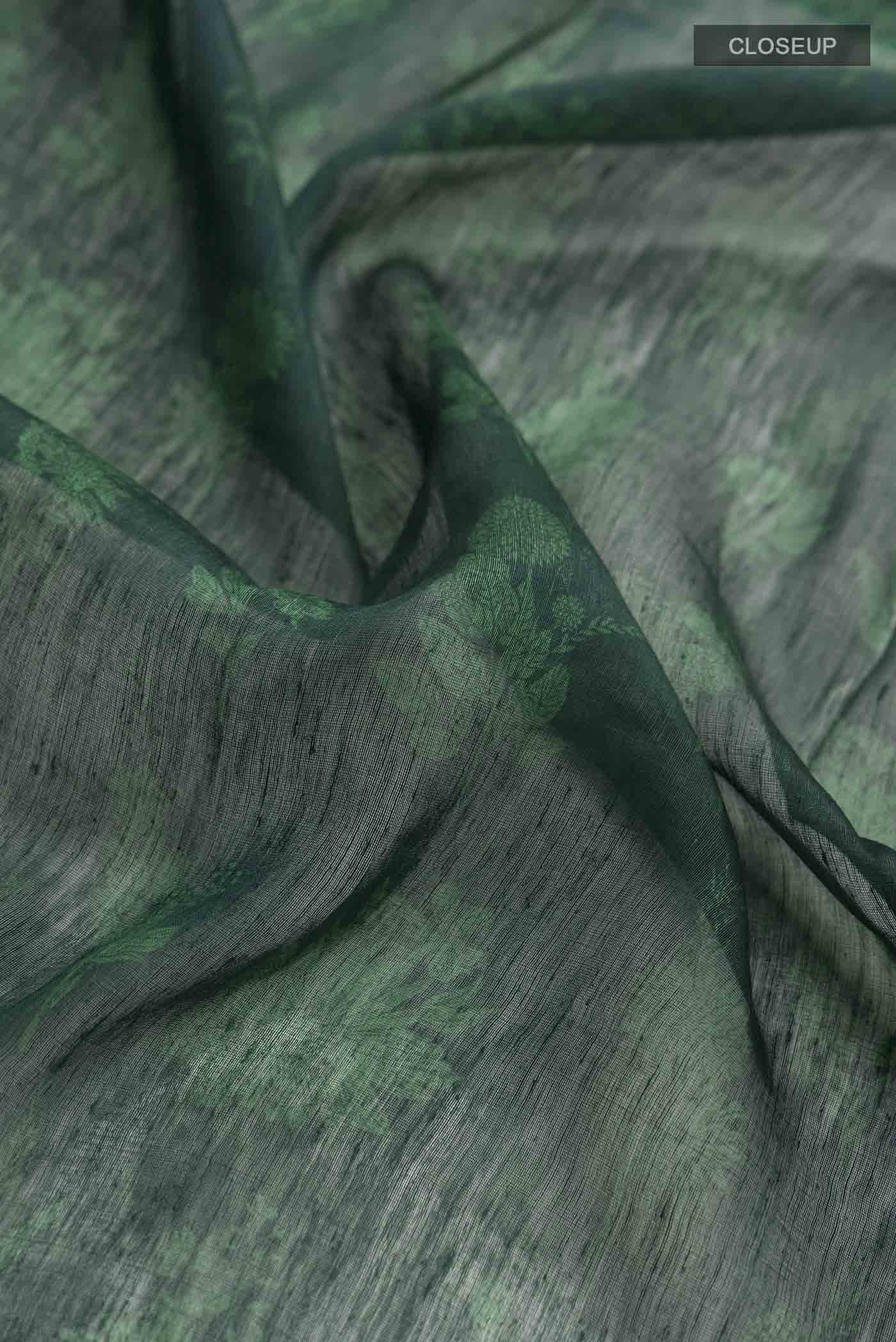 Green Linen Cotton Saree - Image 2