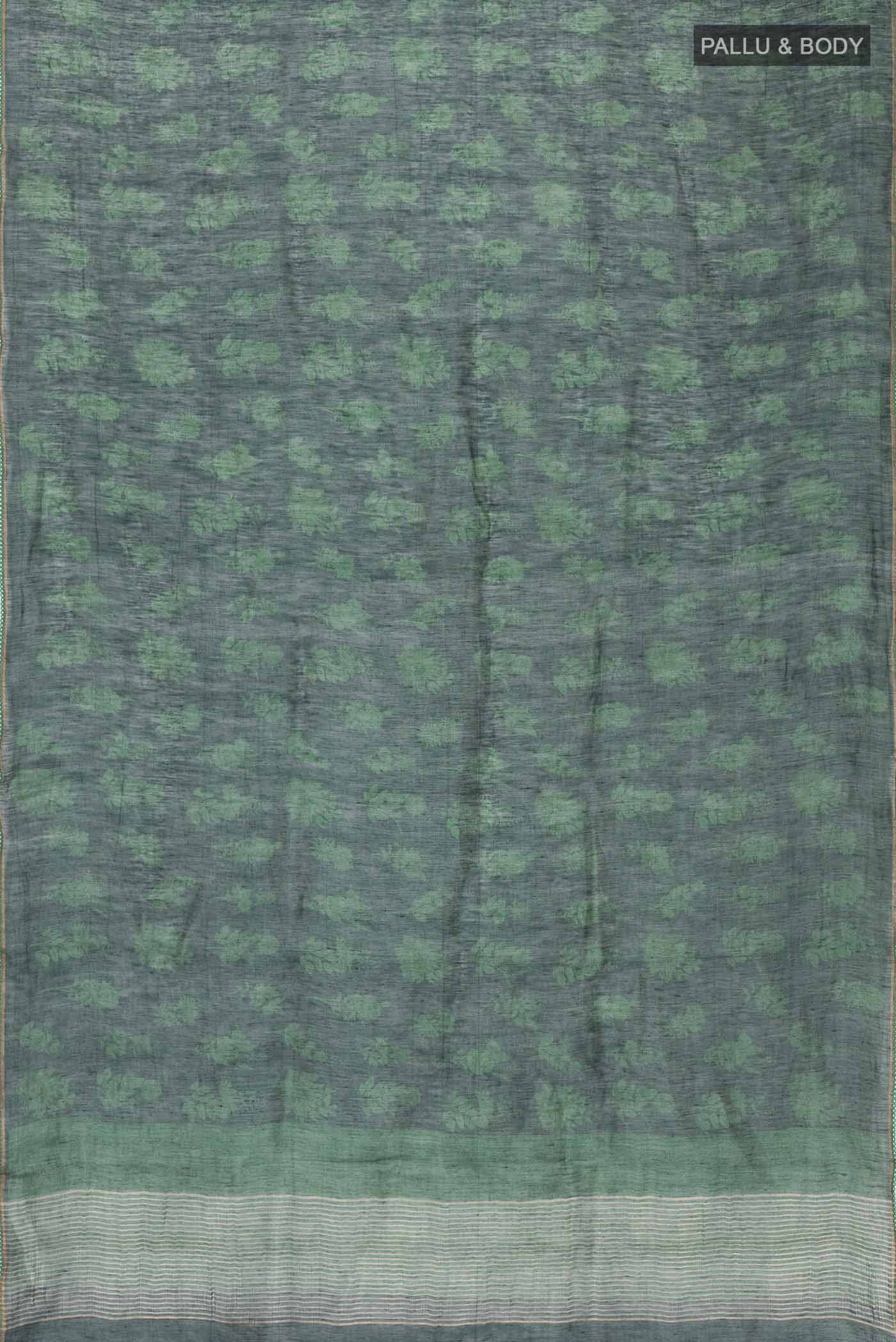Green Linen Cotton Saree - Image 5