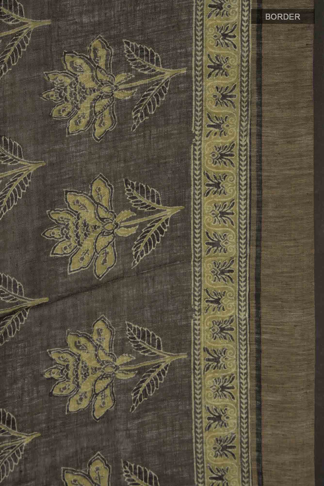 Green Linen Cotton Saree - Image 4