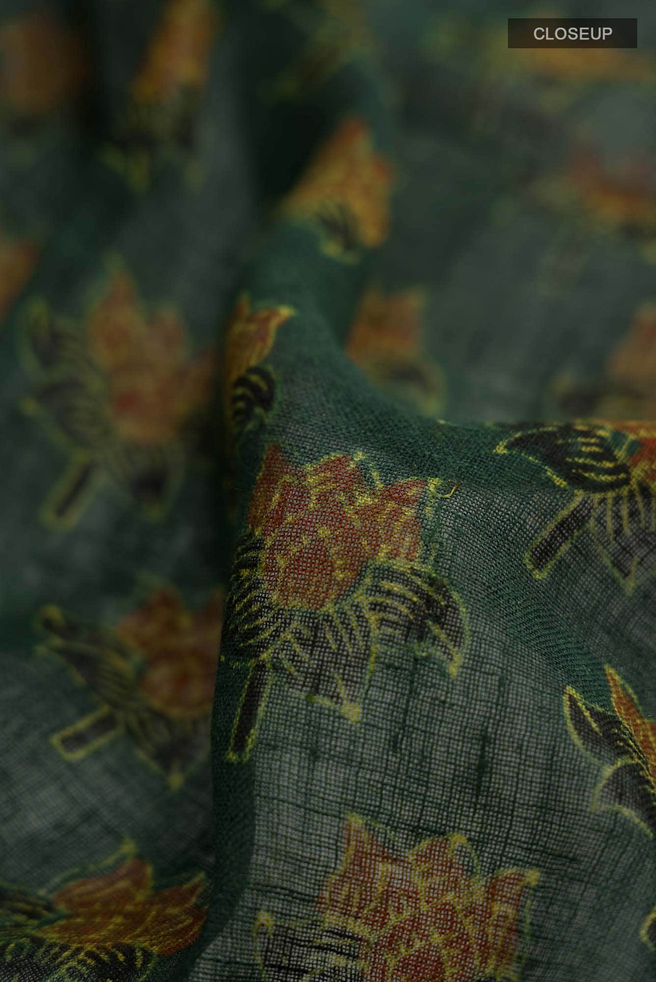 Green Linen Cotton Saree - Image 2