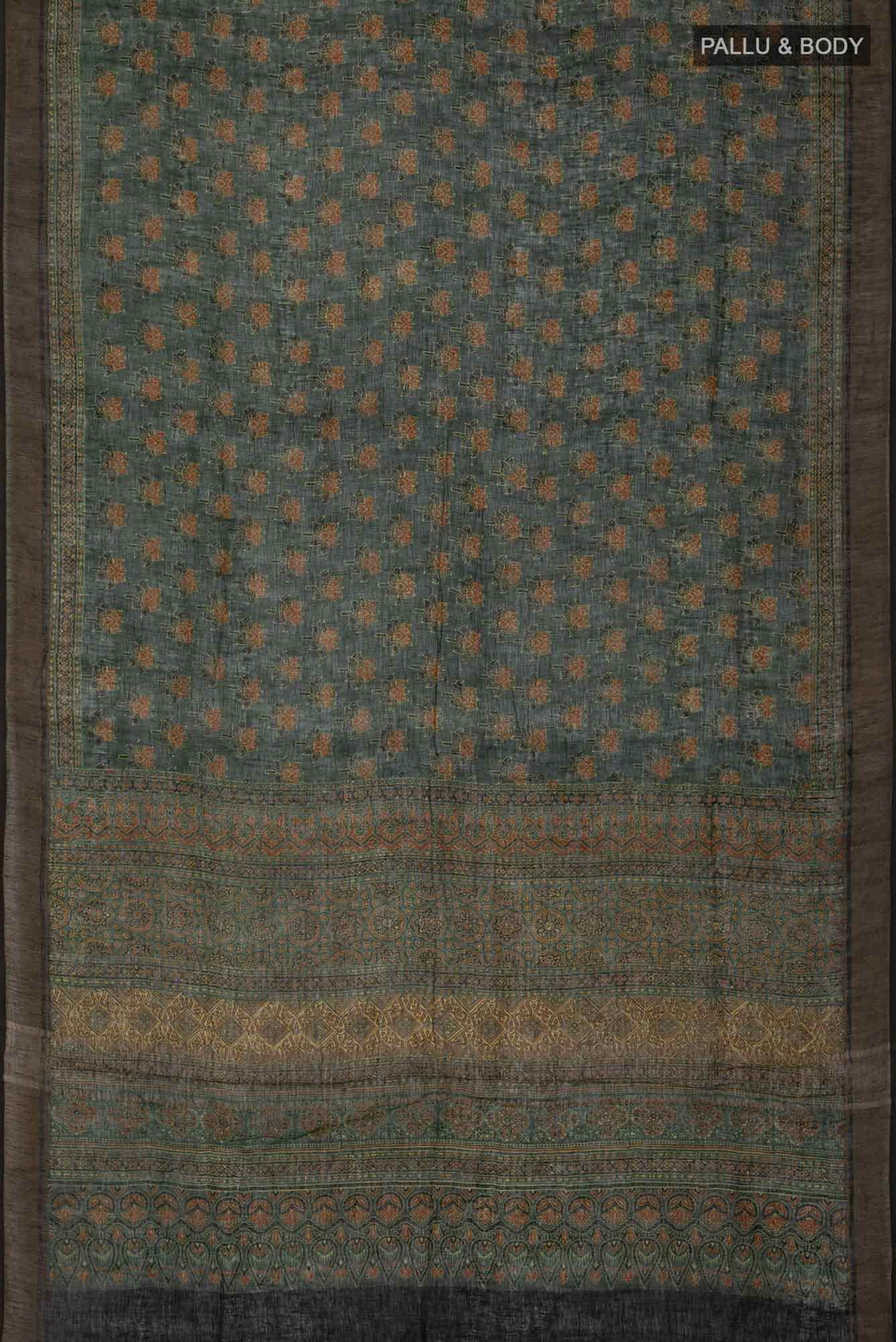 Green Linen Cotton Saree - Image 3