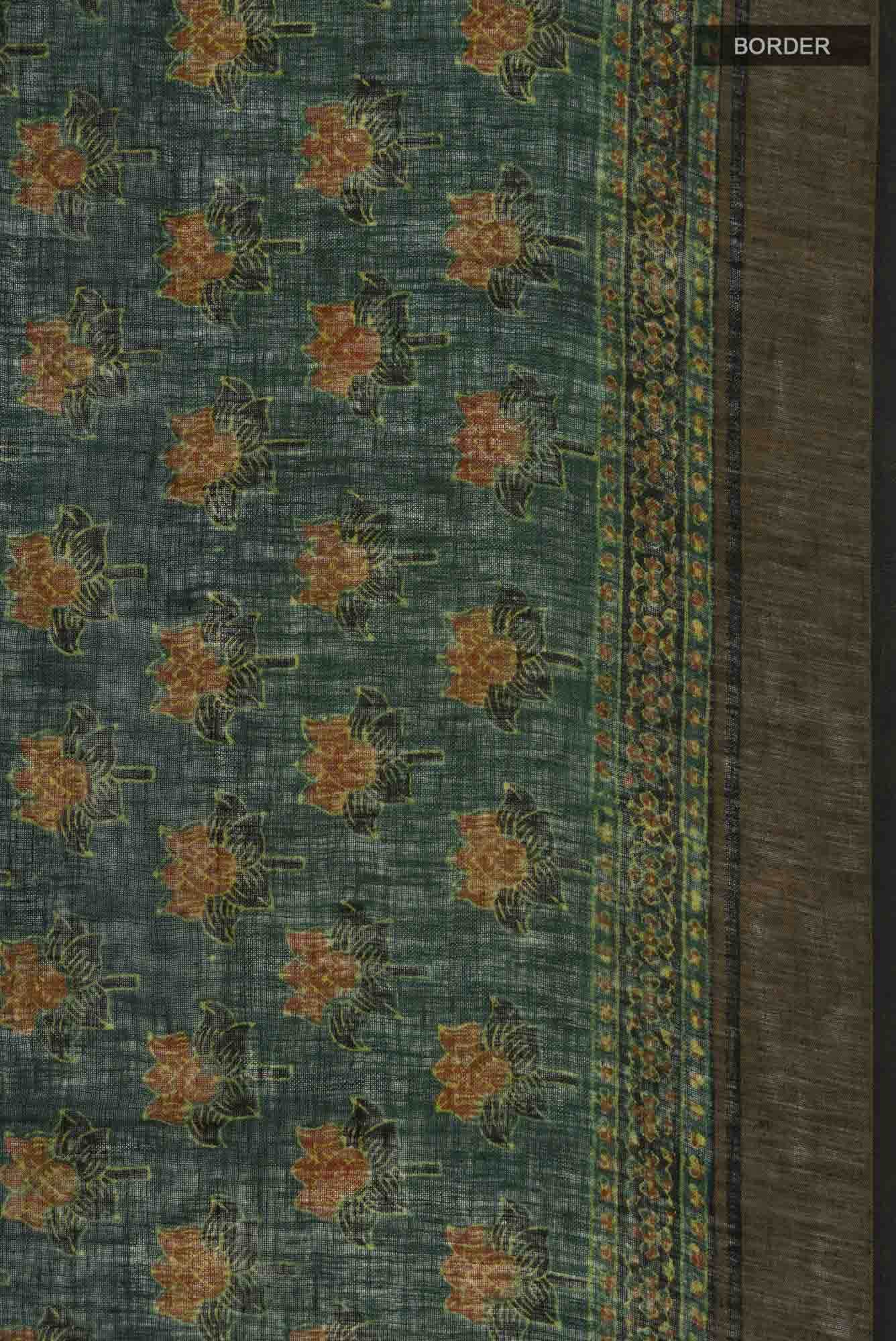Green Linen Cotton Saree - Image 4
