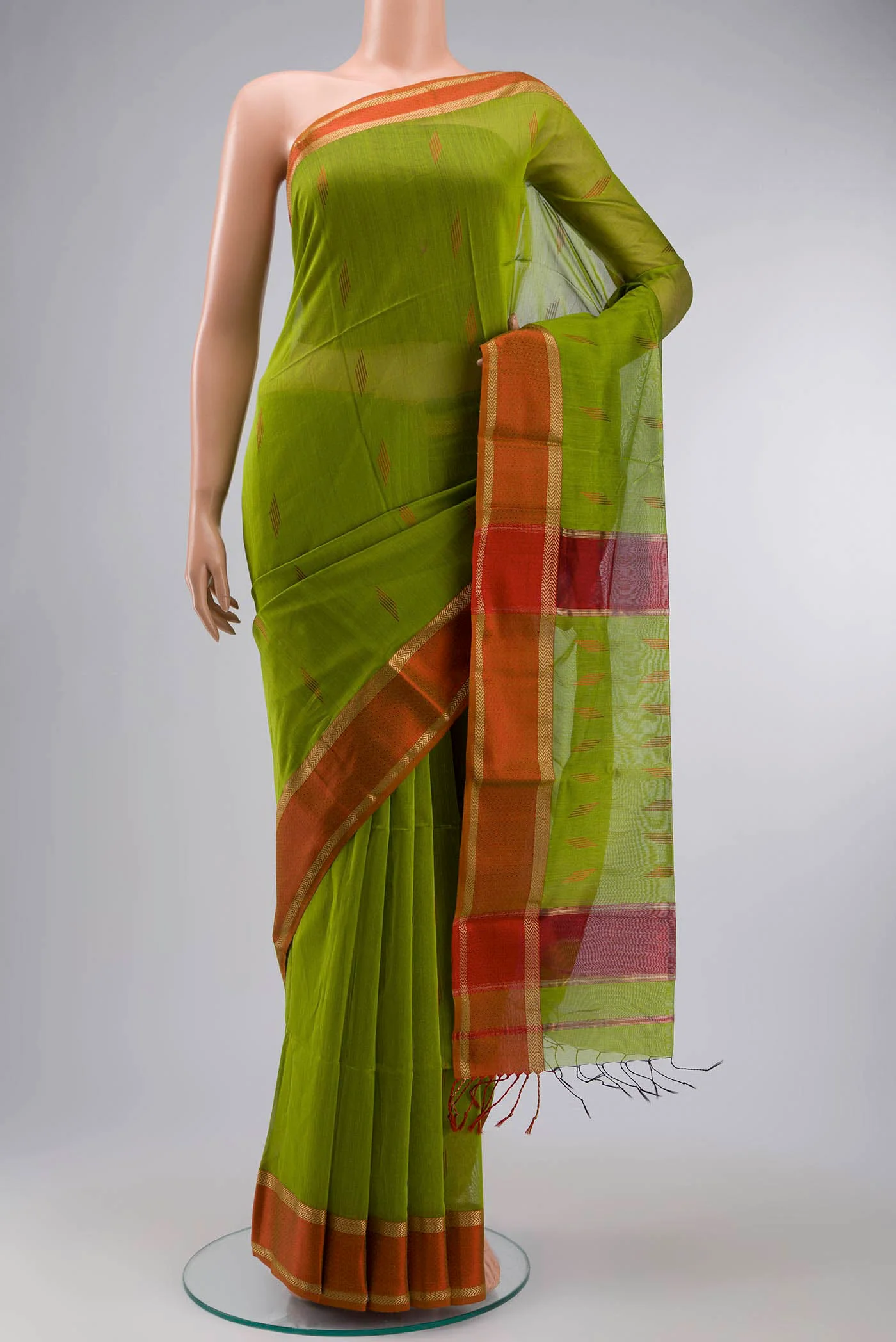 Green Maheshwari Silk Cotton Saree