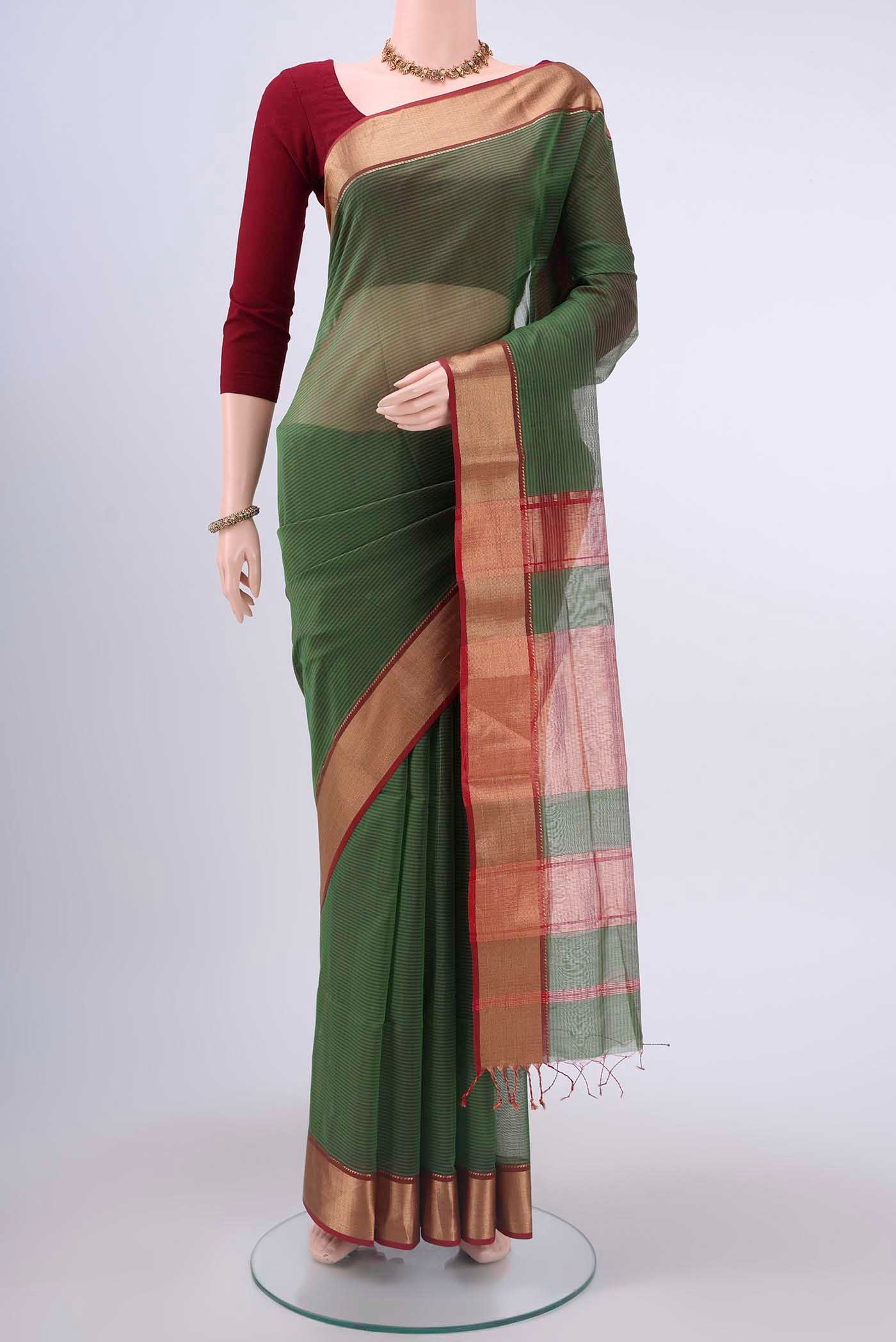 Green Maheshwari Silk Cotton Saree