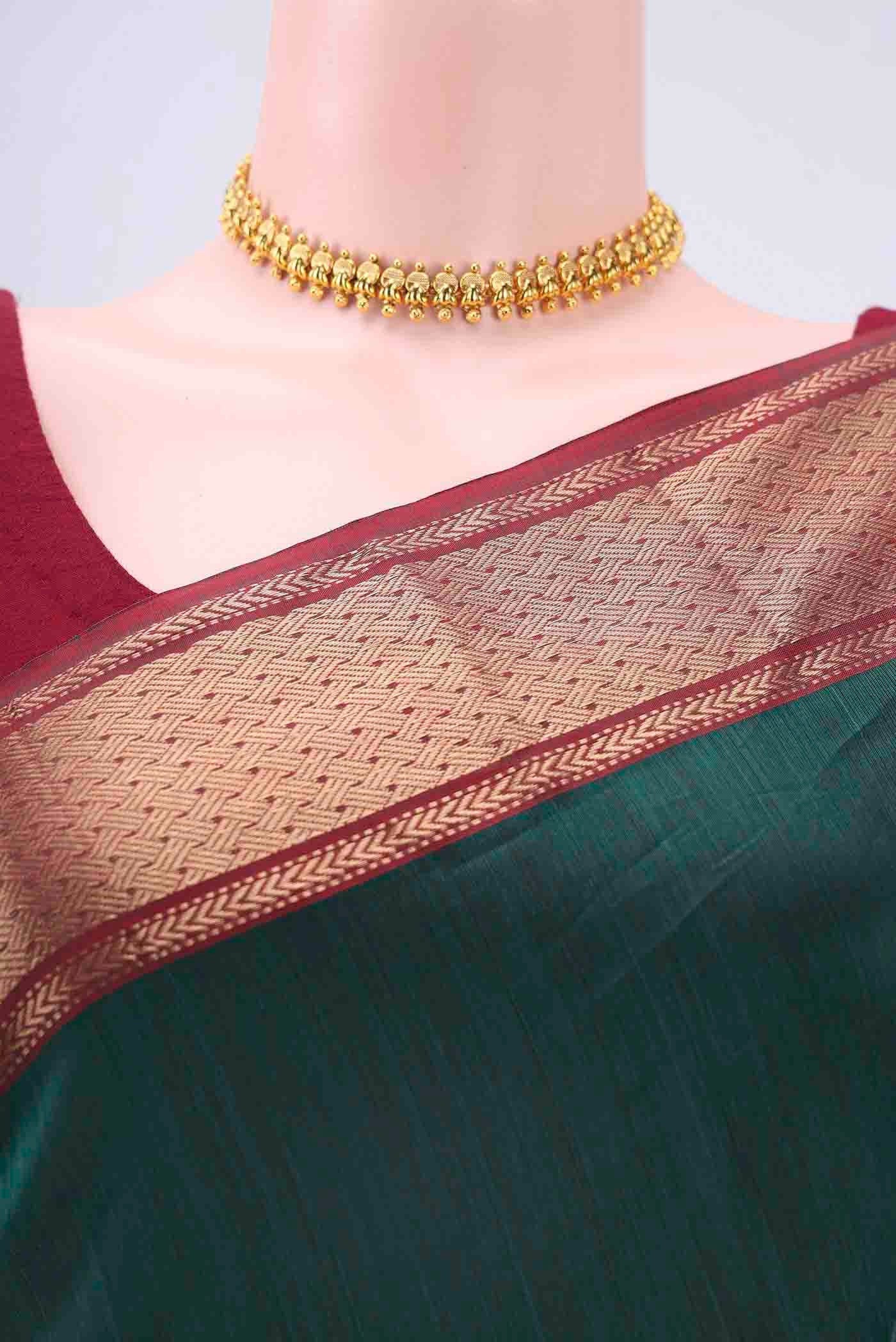 Green Maheshwari Silk Cotton Saree - Image 2