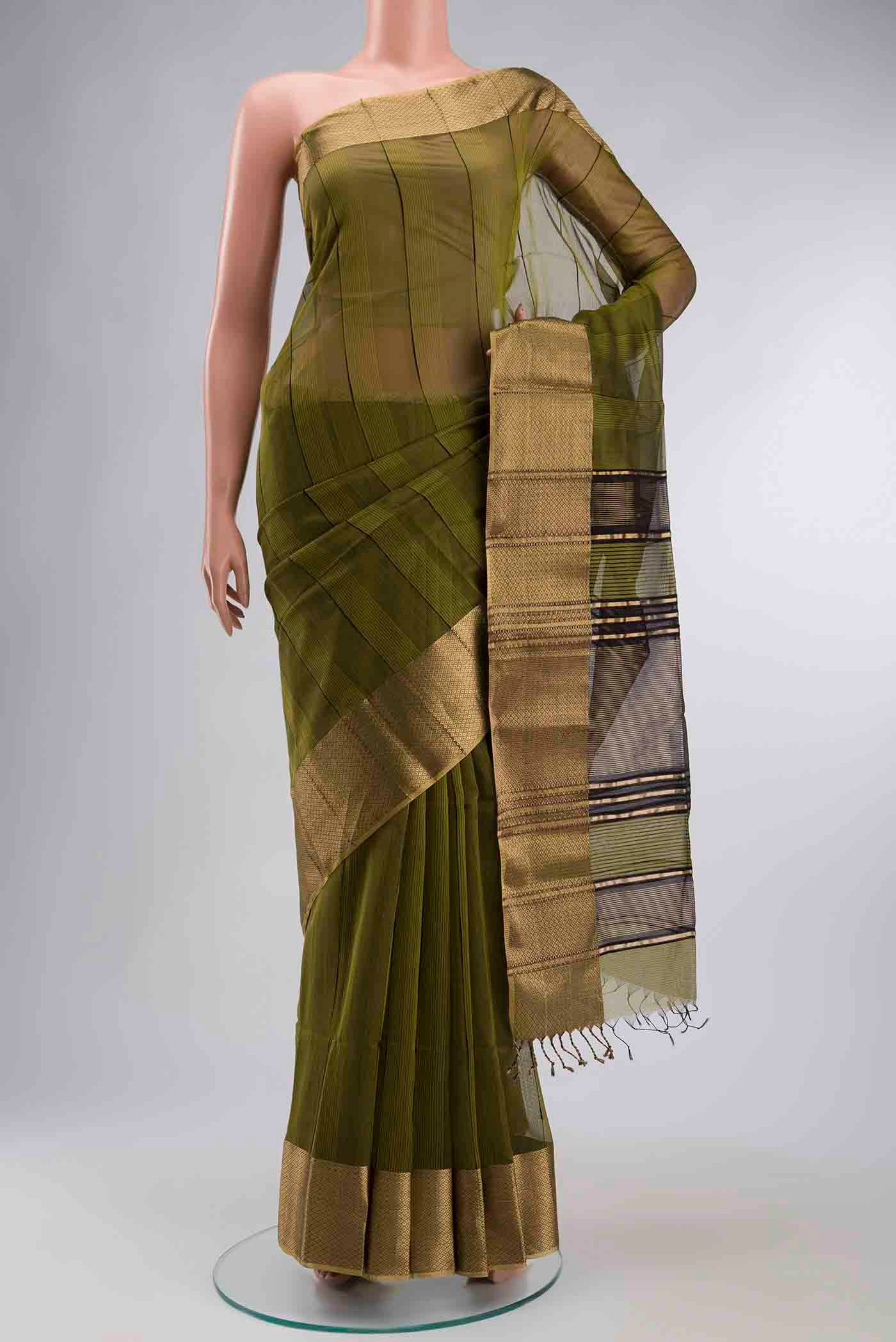 Green Maheshwari Silk Cotton Saree