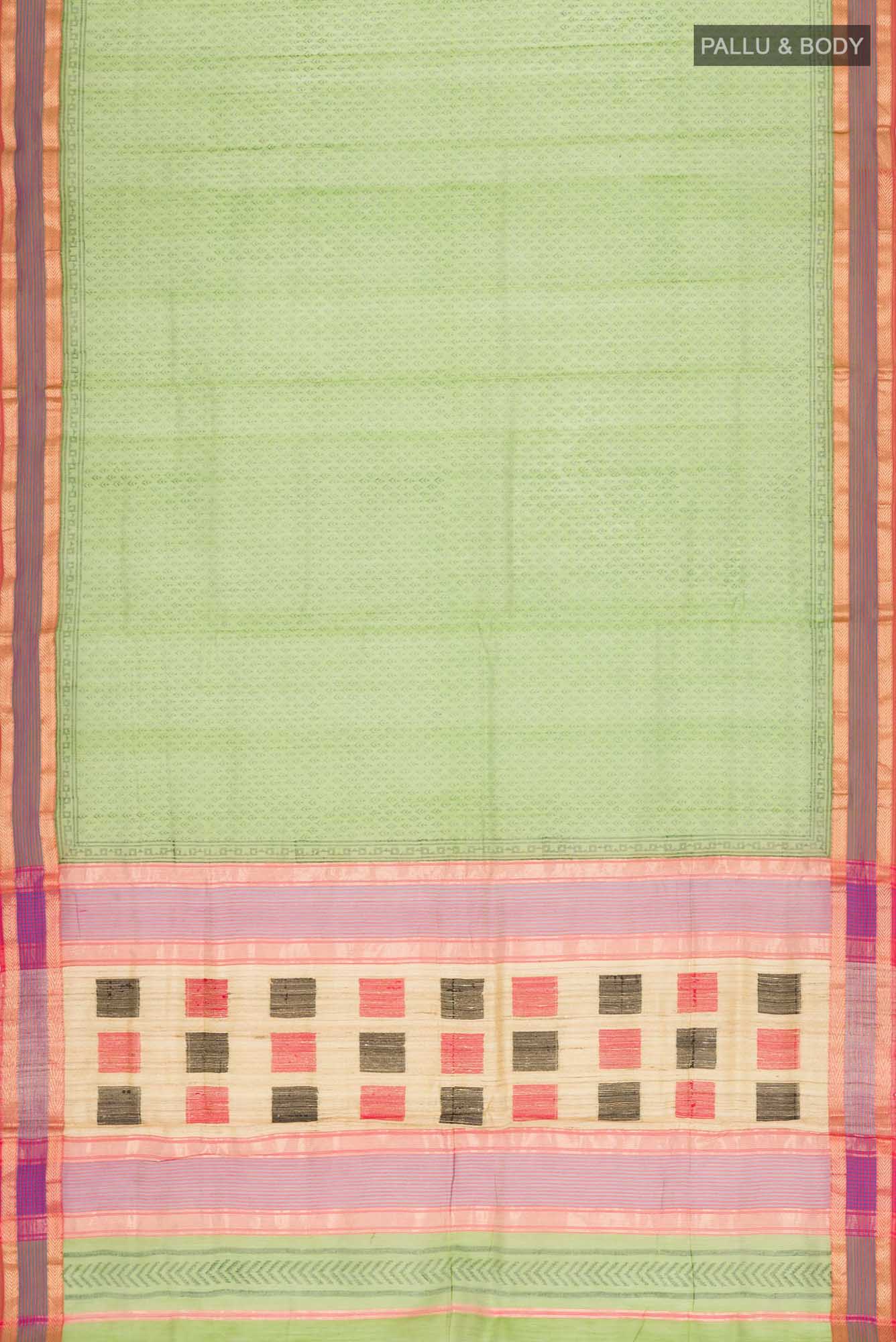 Green Maheshwari Silk Cotton Saree - Image 5