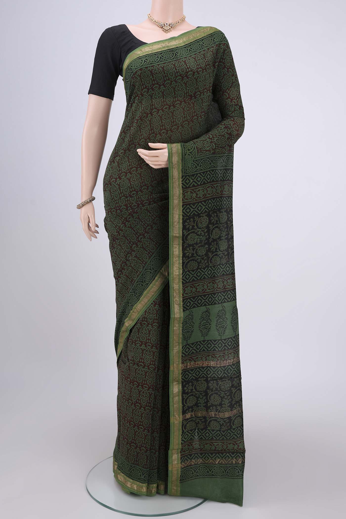 Green Maheshwari Silk Cotton Saree