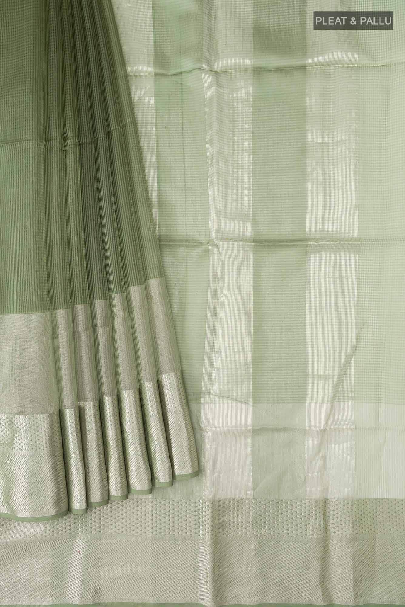 Green Maheshwari Silk Cotton Saree - Image 2