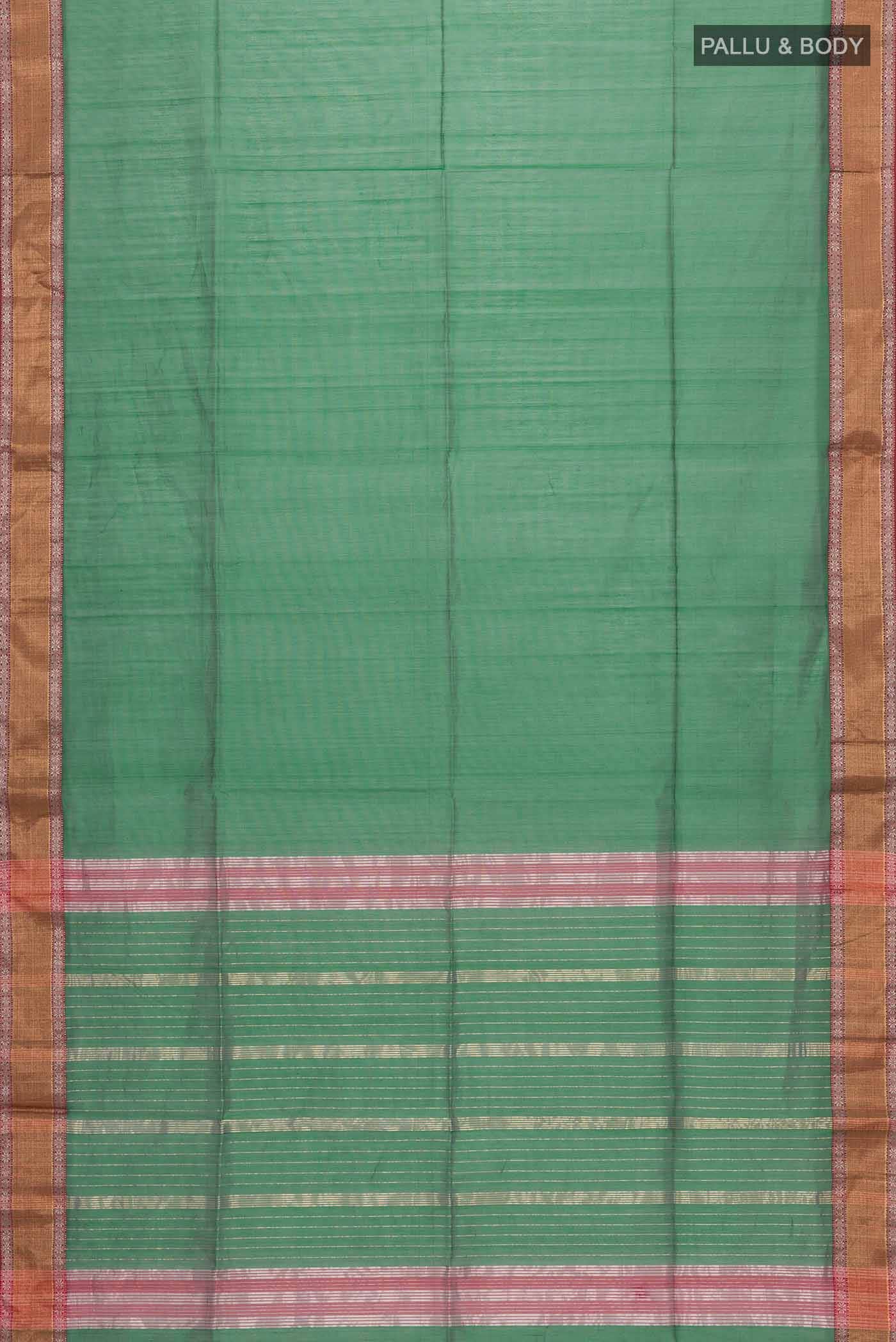 Green Maheshwari Silk Cotton Saree - Image 2