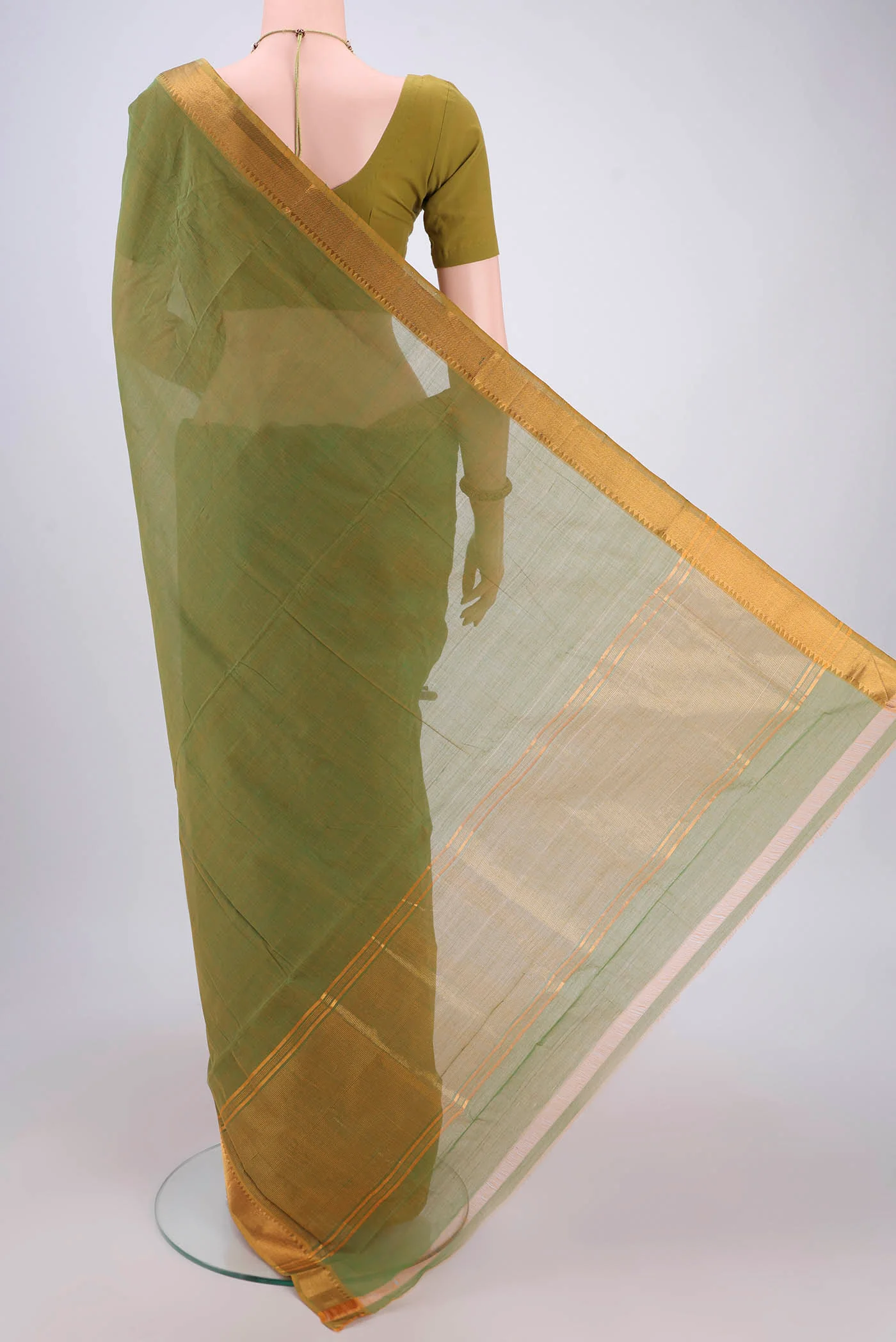 Green Mangalagiri Cotton Saree - Image 3