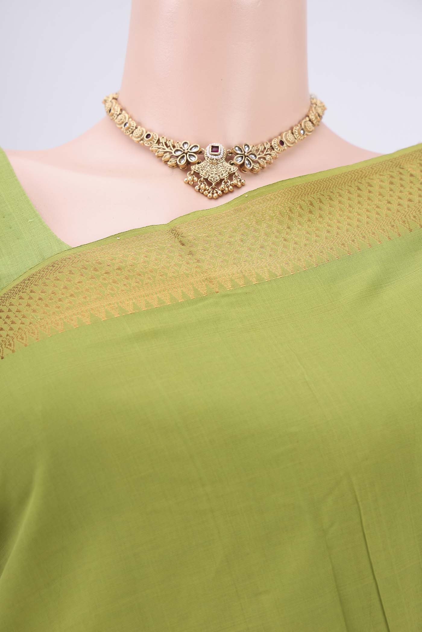Green Mangalagiri Cotton Saree - Image 2