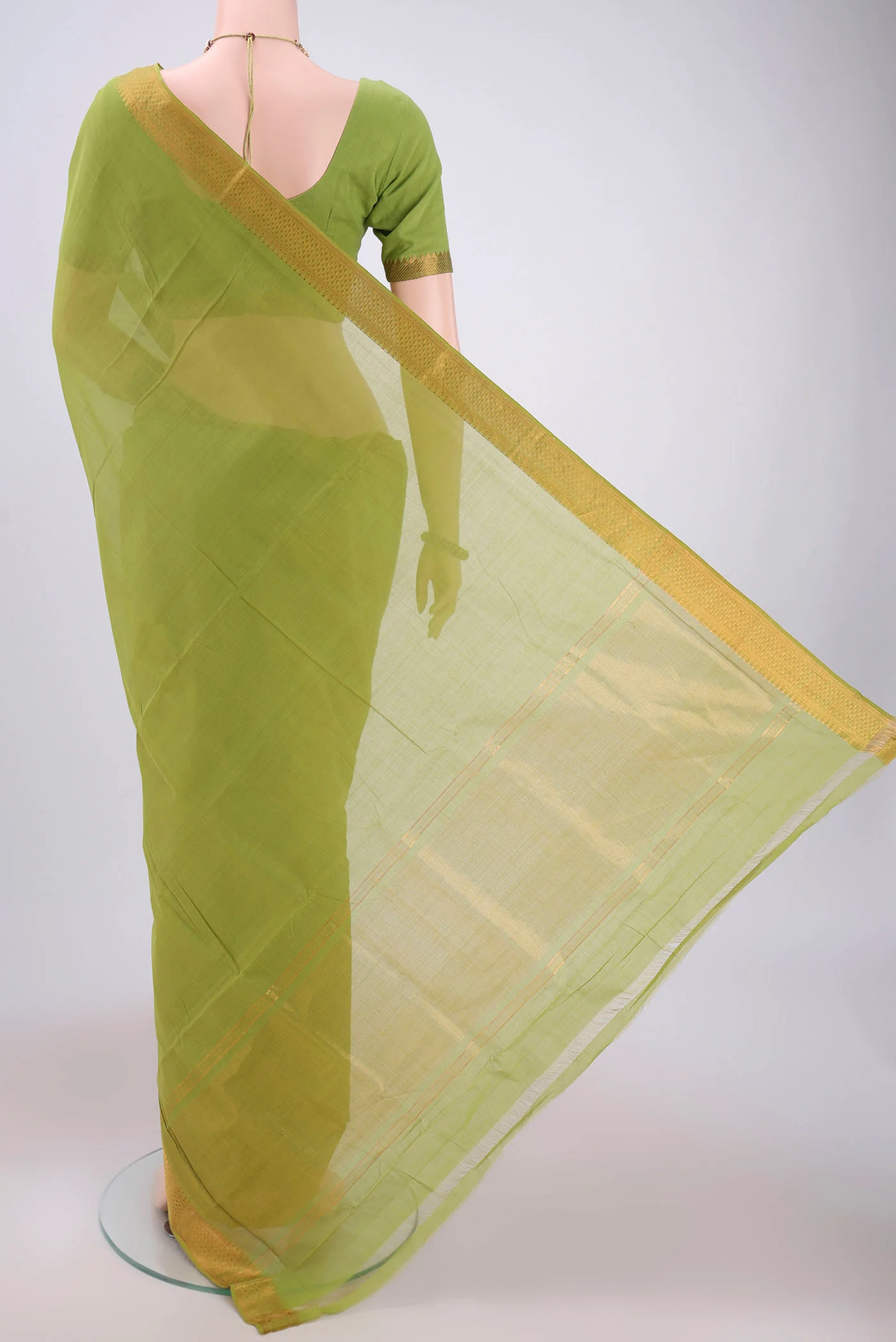 Green Mangalagiri Cotton Saree - Image 3