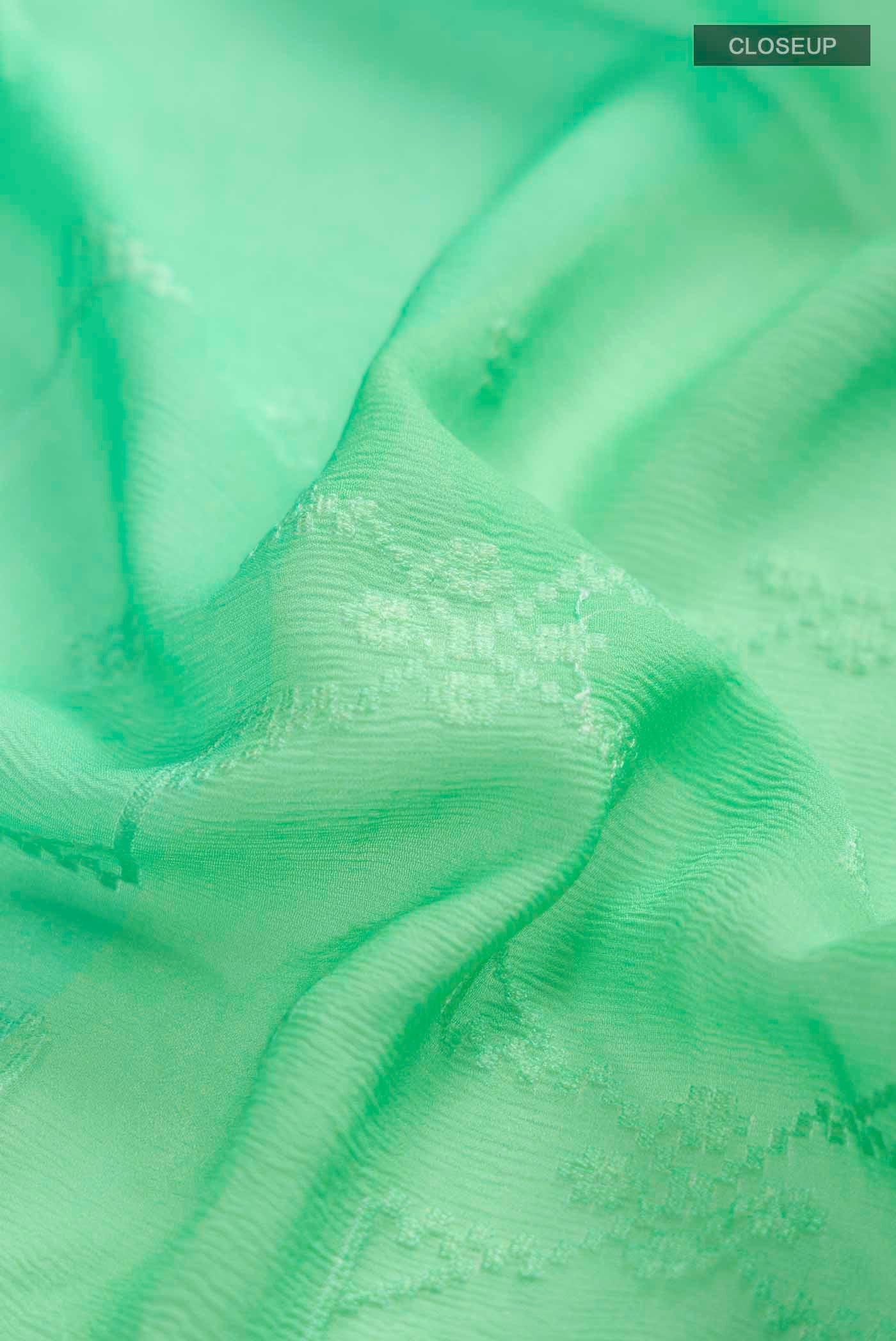 Green Mysore Chiffon Saree - Image 2