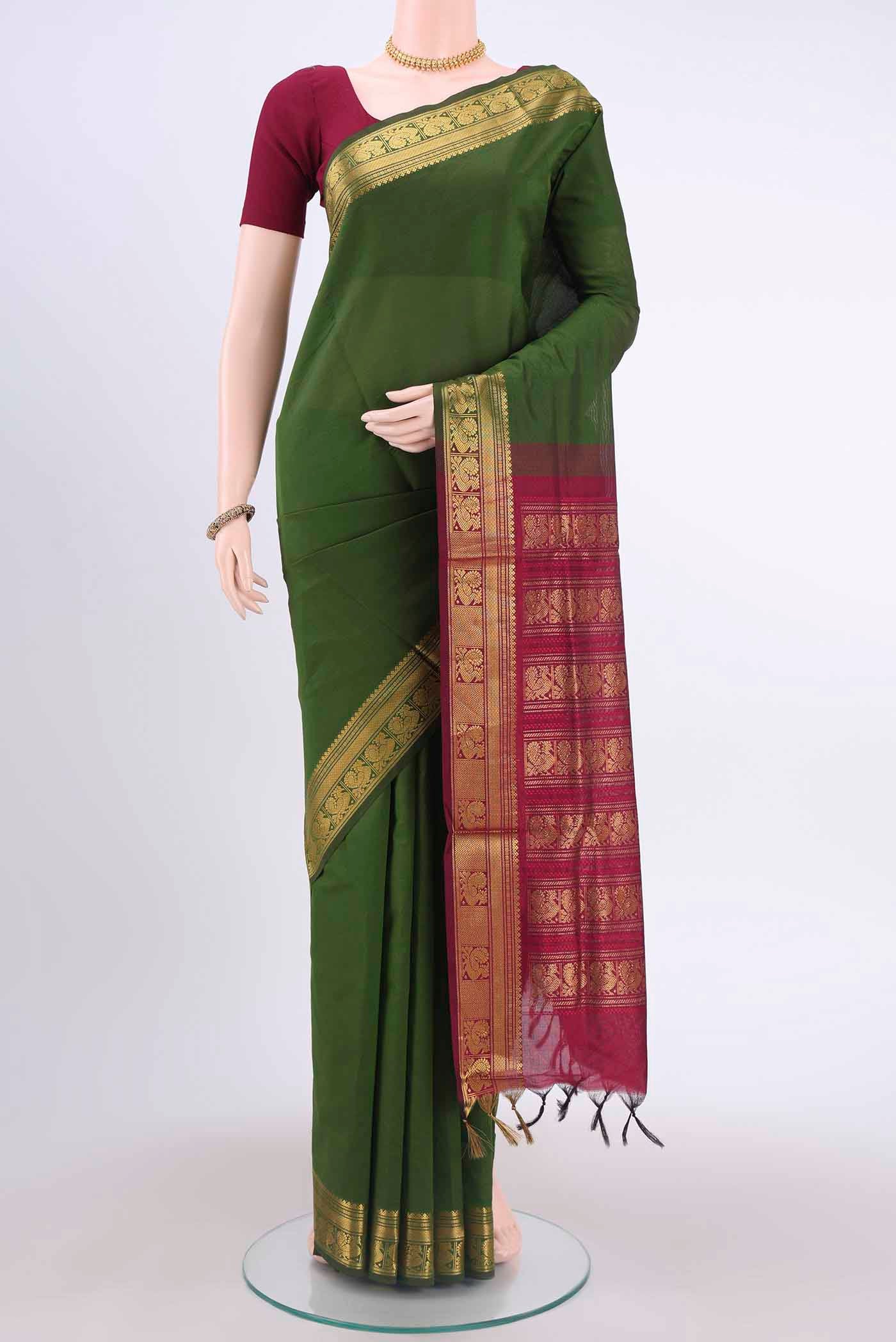 Green Blended Poly Cotton Saree
