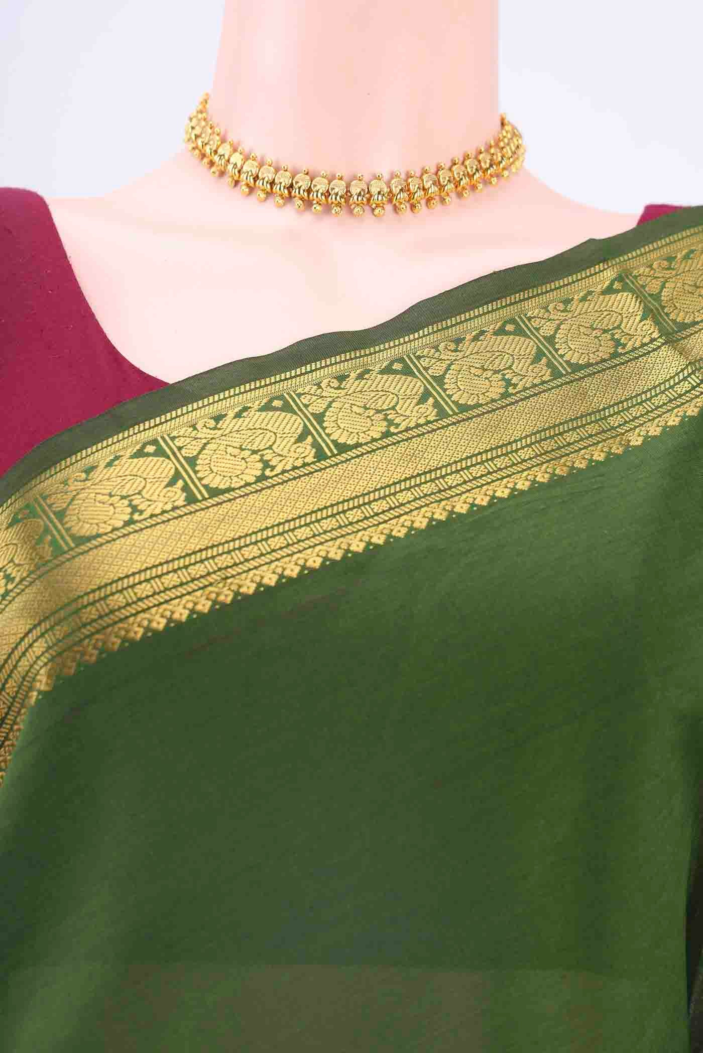 Green Blended Poly Cotton Saree - Image 2