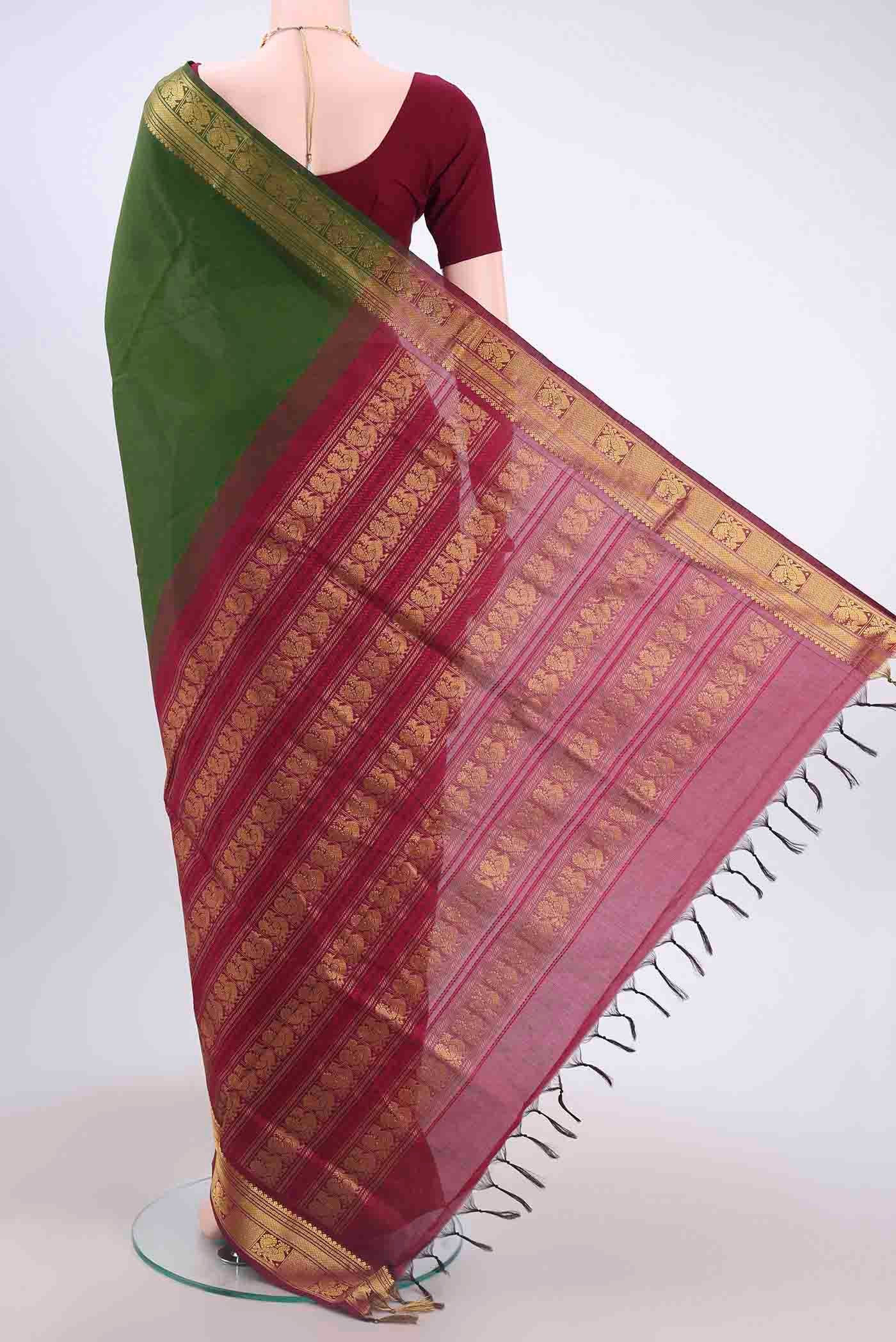 Green Blended Poly Cotton Saree - Image 3