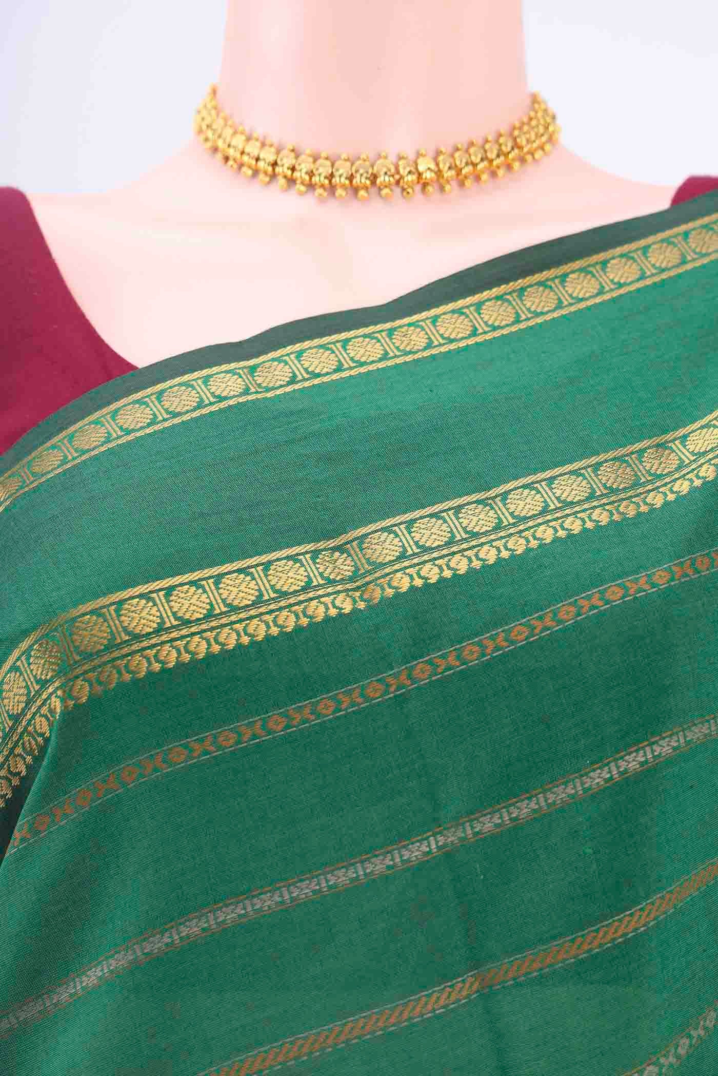 Green Blended Poly Cotton Saree - Image 2