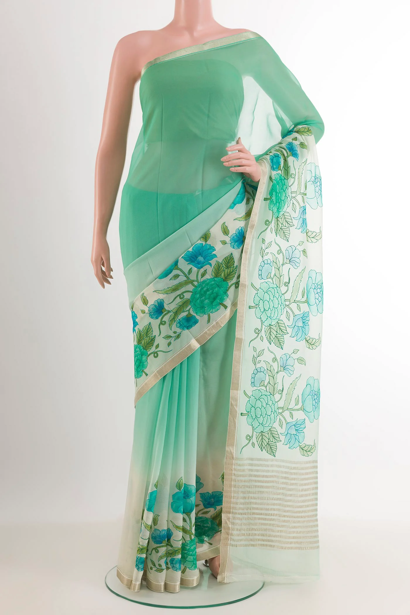 Sea Green Mysore Chiffon Saree